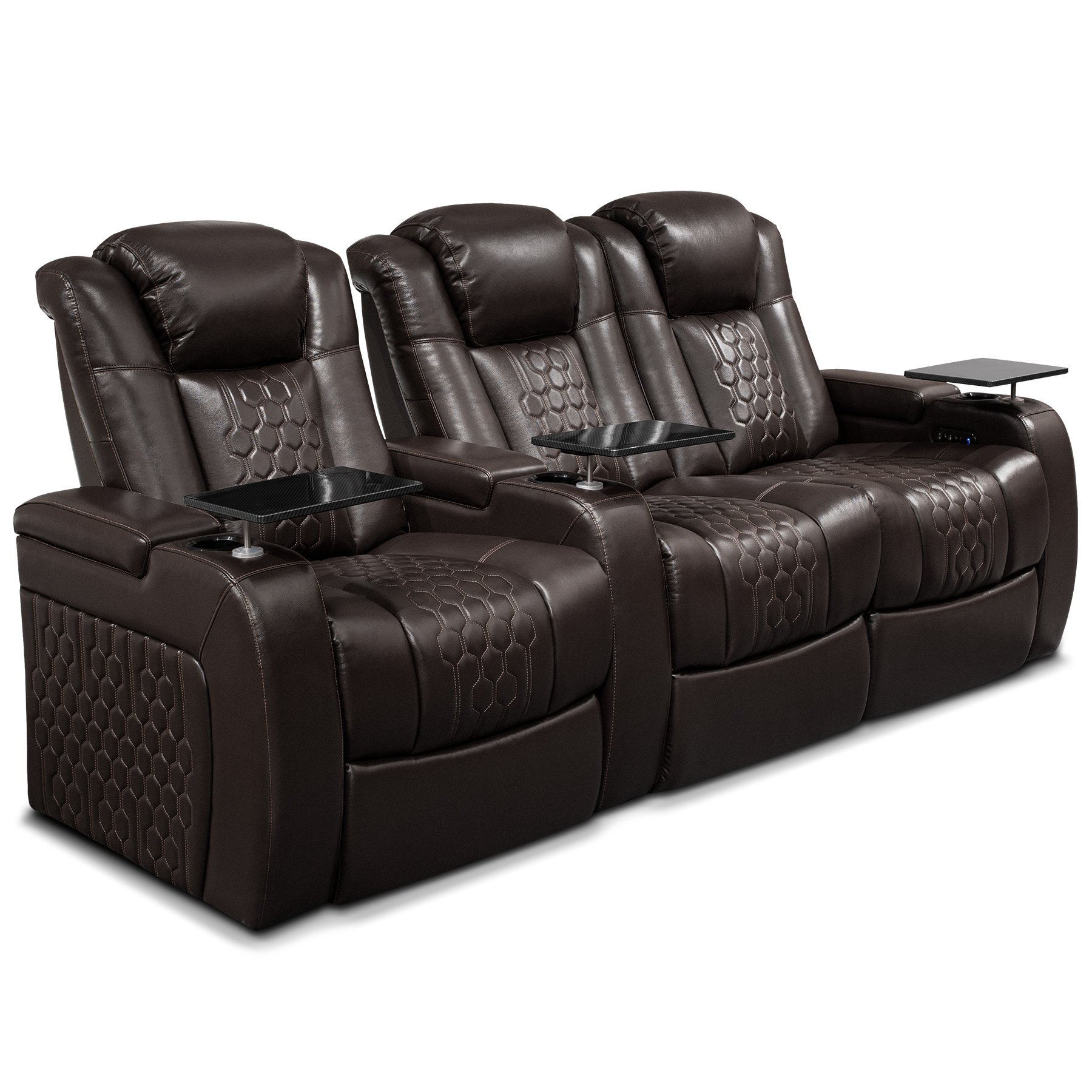 93.3"Power Recliner 3 PC Made WithTop-Grain Nappa,Fully Adjustable Relaxation,Smart Charging,Dynamic RGB LED Lighting,COFFEE - Image 2