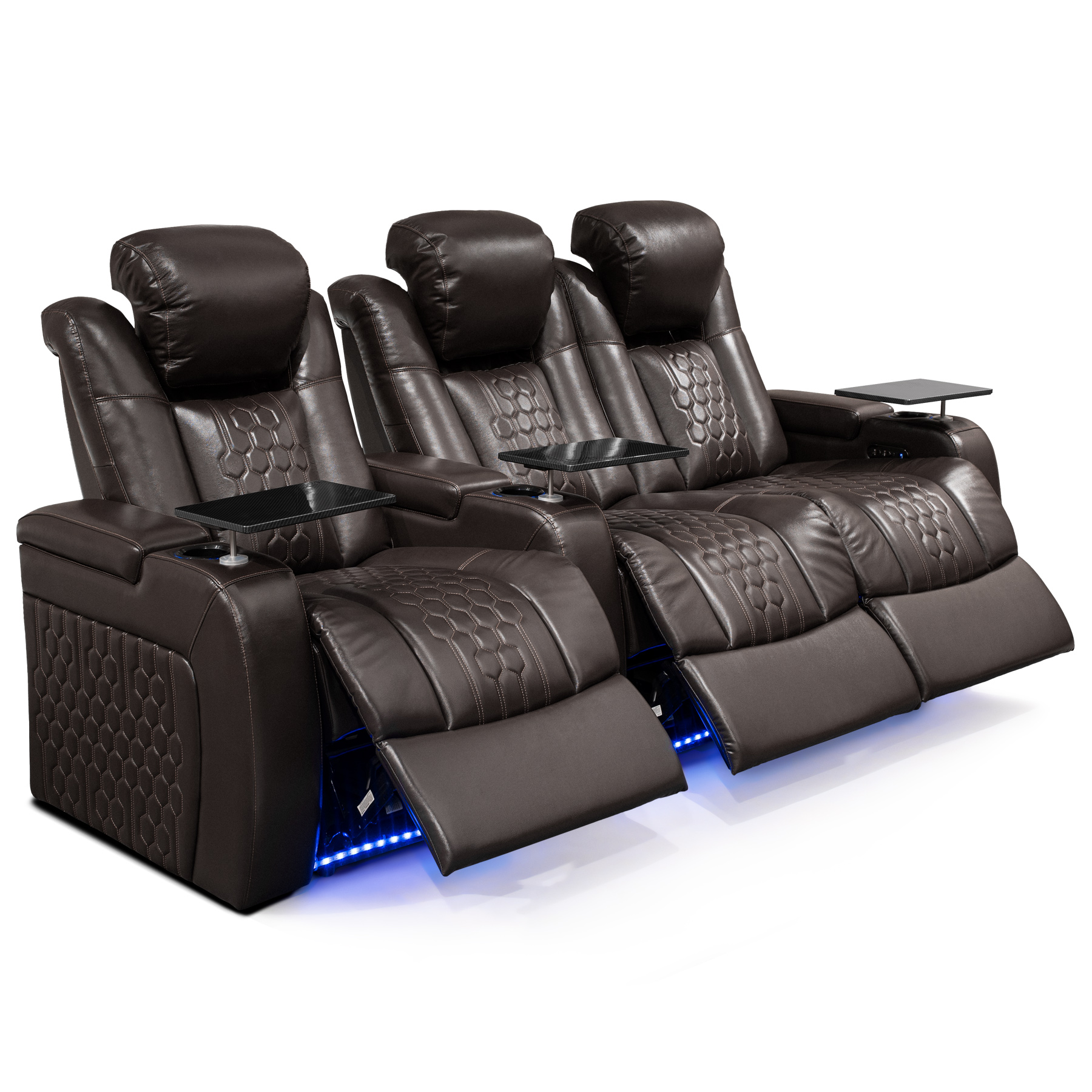 93.3"Power Recliner 3 PC Made WithTop-Grain Nappa,Fully Adjustable Relaxation,Smart Charging,Dynamic RGB LED Lighting,COFFEE - Image 3