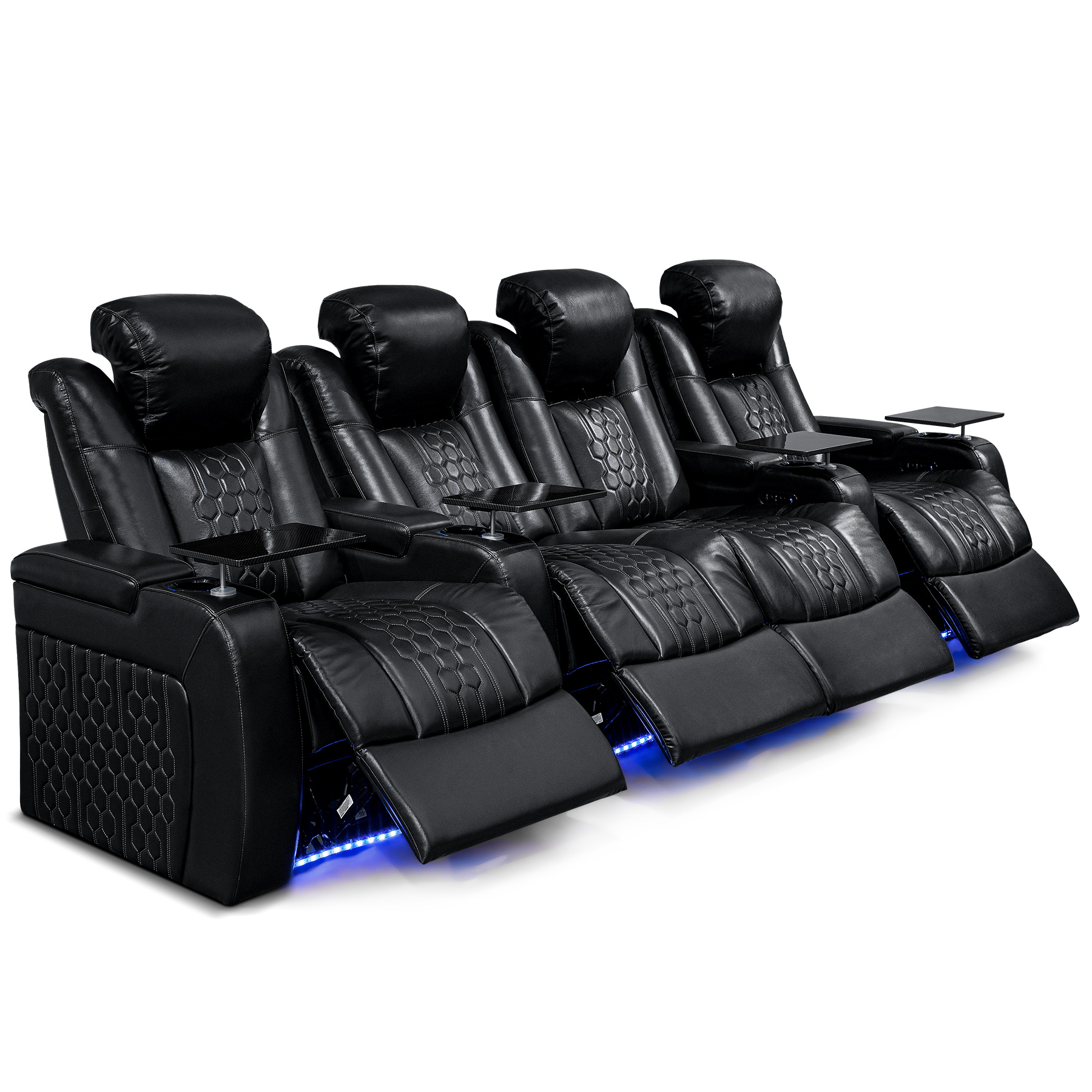 124.4"Power Recliner 4 PC Made WithTop-Grain Nappa,Fully Adjustable Relaxation,Smart Charging,Dynamic RGB LED Lighting,BLACK - Image 2