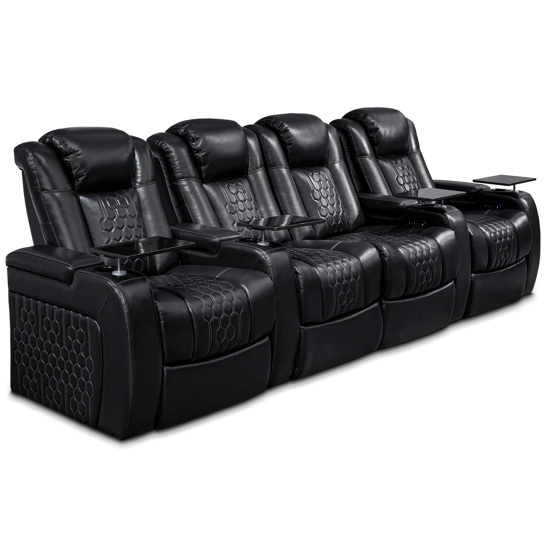 124.4"Power Recliner 4 PC Made WithTop-Grain Nappa,Fully Adjustable Relaxation,Smart Charging,Dynamic RGB LED Lighting,BLACK - Image 3