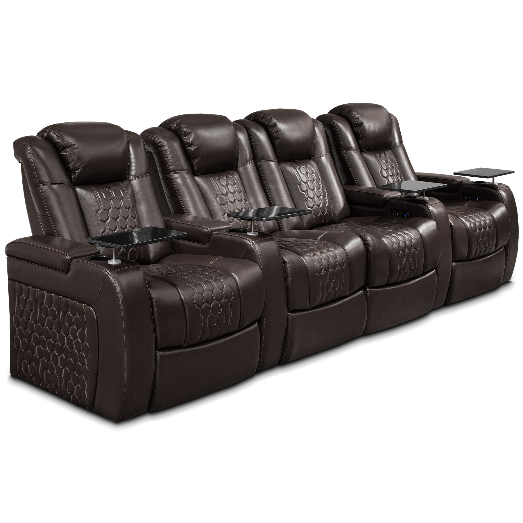 124.4"Power Recliner 4 PC Made WithTop-Grain Nappa,Fully Adjustable Relaxation,Smart Charging,Dynamic RGB LED Lighting,COFFEE - Image 2