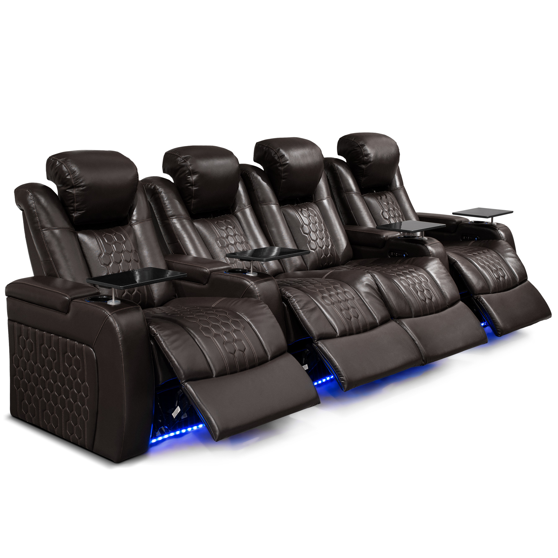 124.4"Power Recliner 4 PC Made WithTop-Grain Nappa,Fully Adjustable Relaxation,Smart Charging,Dynamic RGB LED Lighting,COFFEE - Image 3