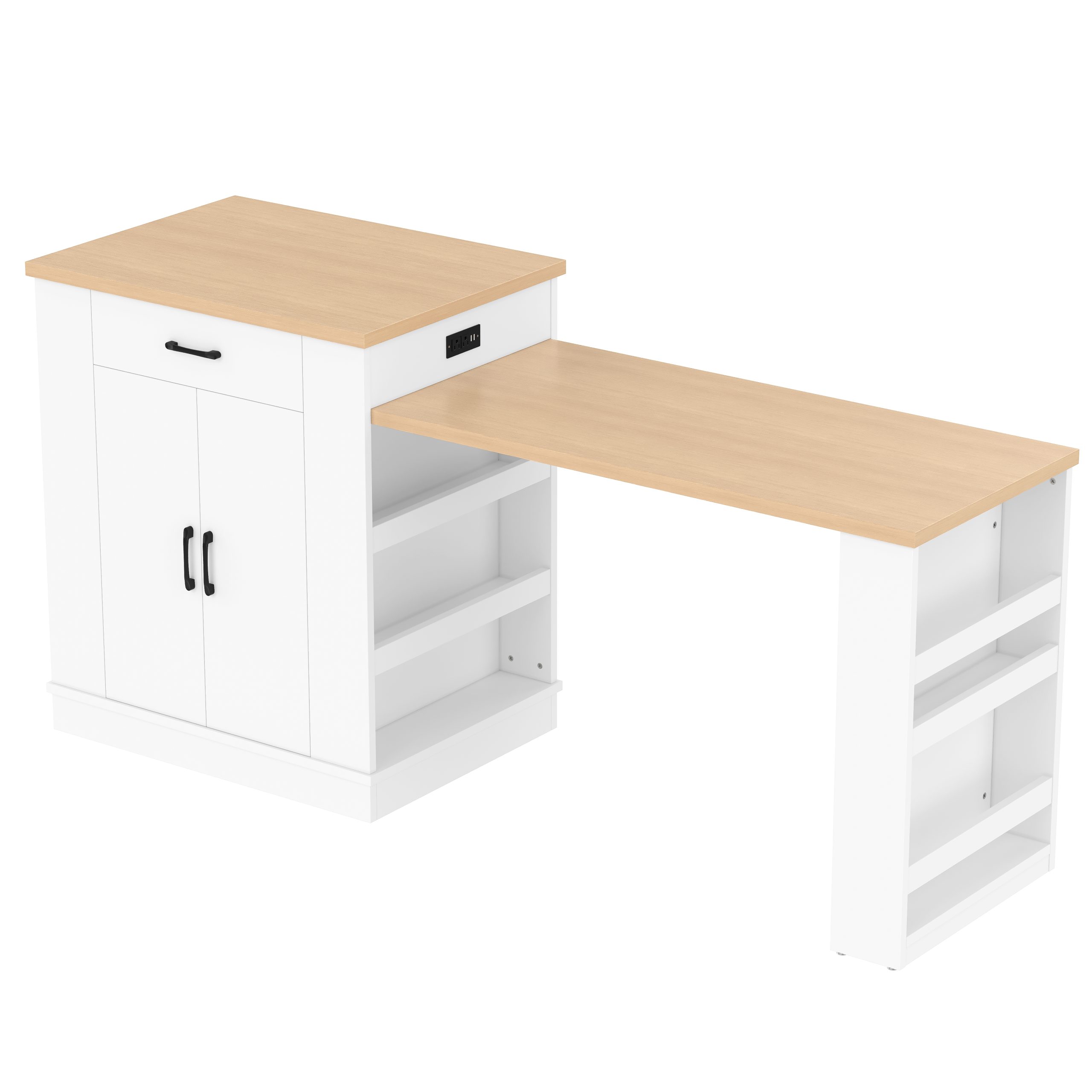 Extendable island console with drawers, double-door cabinet, and open shelving. Serves as dining table, temporary breakfast bar, and afternoon tea lounge,White - Image 5