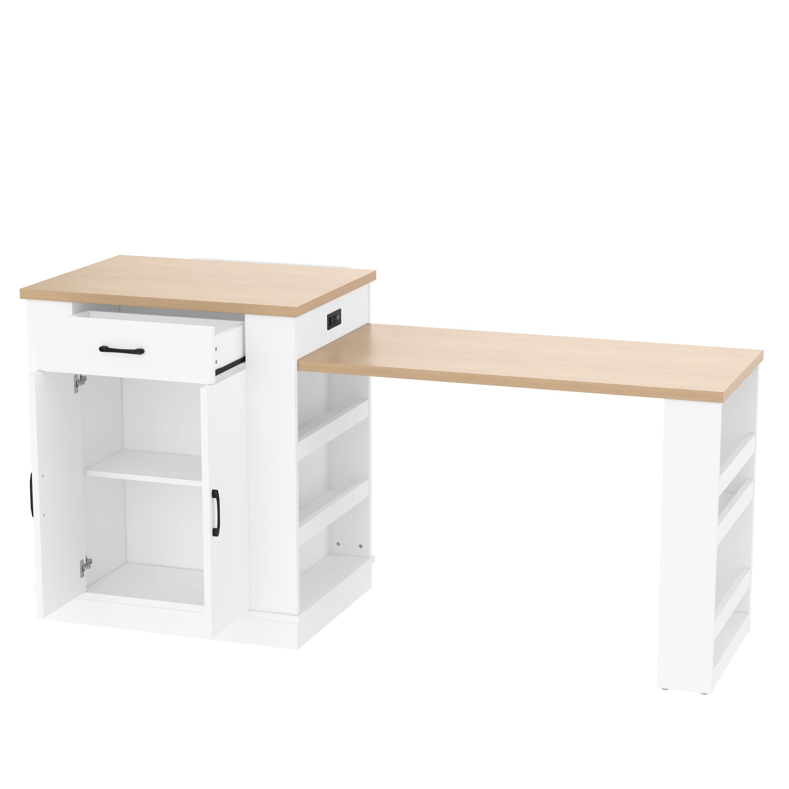 Extendable island console with drawers, double-door cabinet, and open shelving. Serves as dining table, temporary breakfast bar, and afternoon tea lounge,White - Image 6