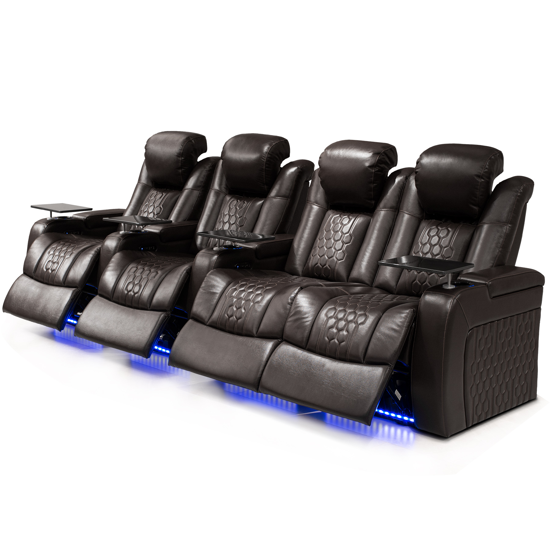 124.4"Power Recliner 4 PC Made WithTop-Grain Nappa,Fully Adjustable Relaxation,Smart Charging,Dynamic RGB LED Lighting,COFFEE - Image 2