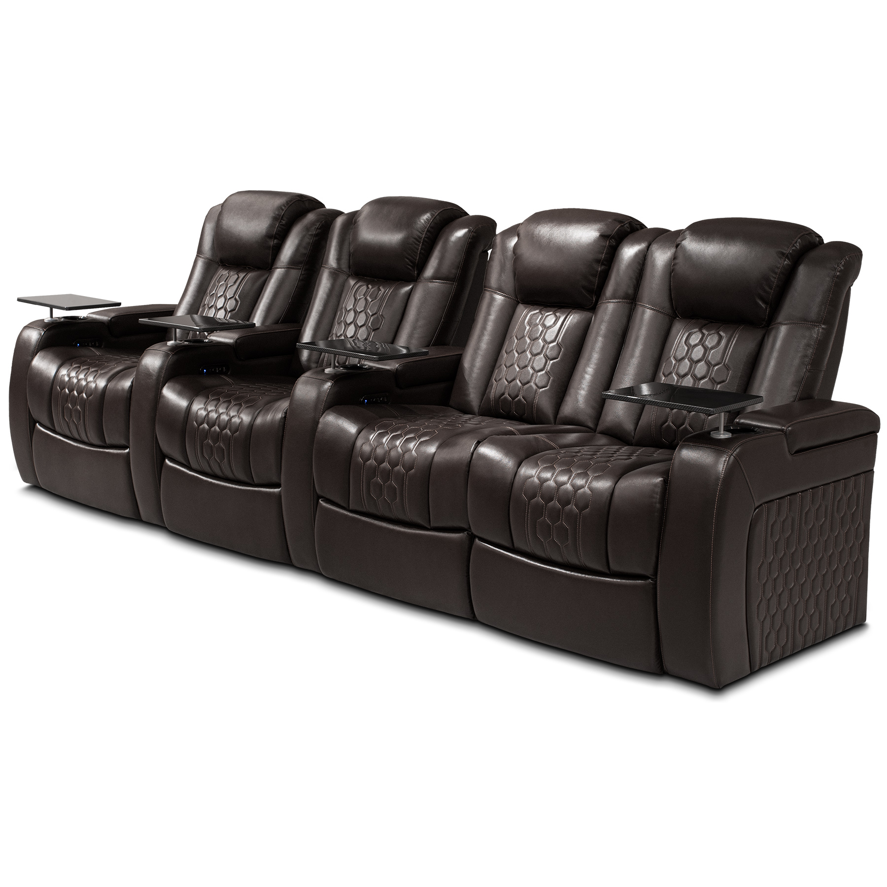 124.4"Power Recliner 4 PC Made WithTop-Grain Nappa,Fully Adjustable Relaxation,Smart Charging,Dynamic RGB LED Lighting,COFFEE - Image 3
