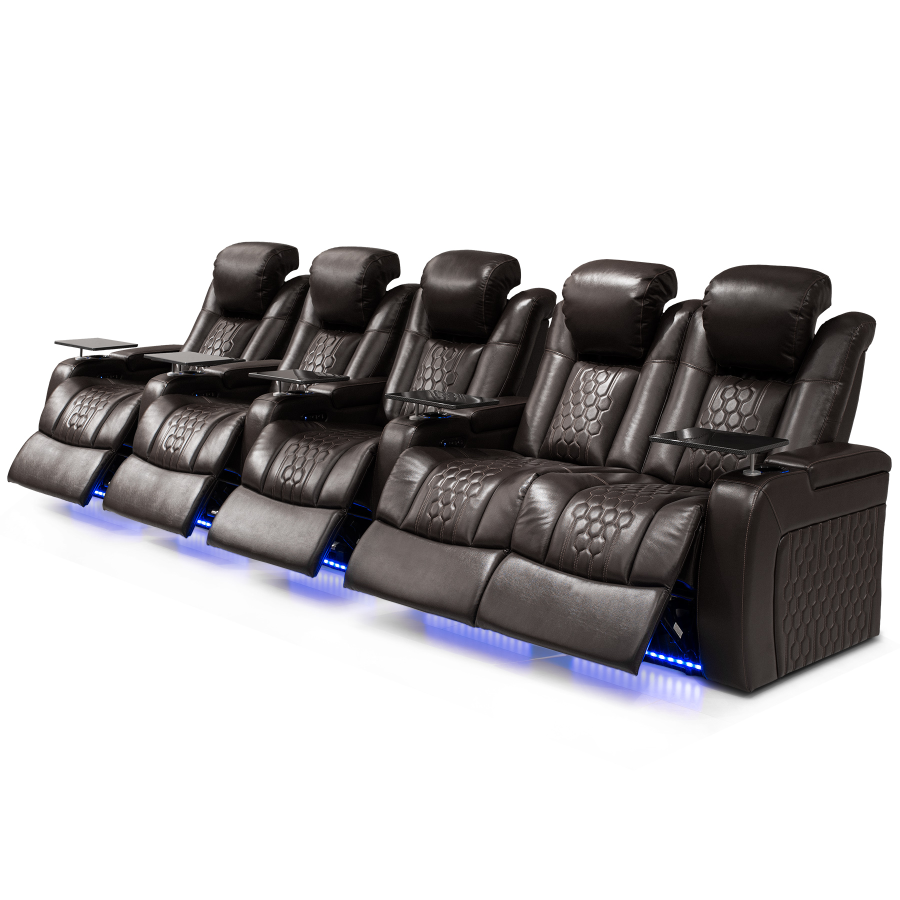 155.5"Power Recliner 5 PC Made WithTop-Grain Nappa,Fully Adjustable Relaxation,Smart Charging,Dynamic RGB LED Lighting,COFFEE - Image 2