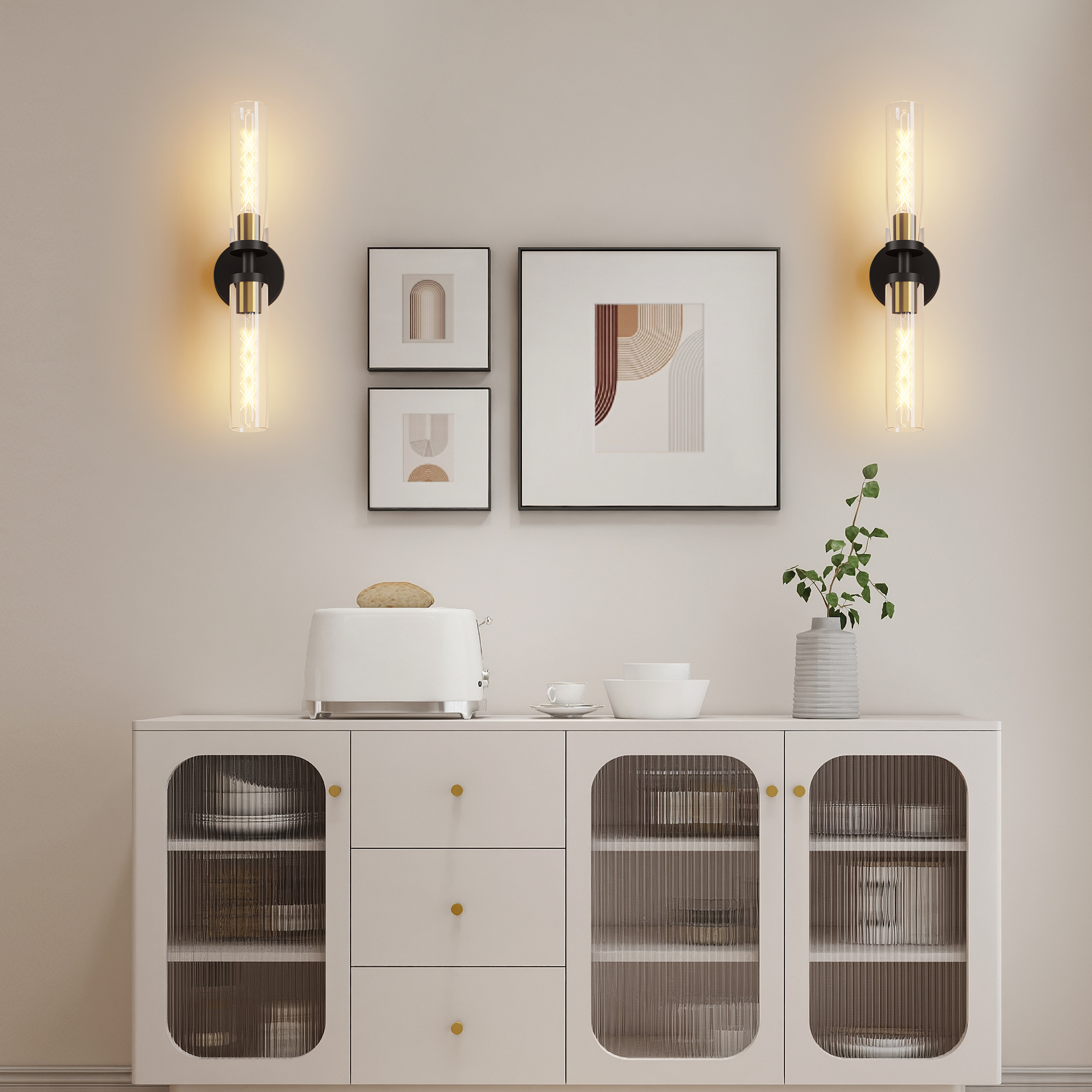 Wall Sconces Set of Two, Black and Gold Bathroom Sconces Wall Lighting with Clear Glass, Modern Sconces Wall Decor Set of 2 Wall Light fixtures for Bathroom Mirror Living Room Hallway Bedroom - Image 2