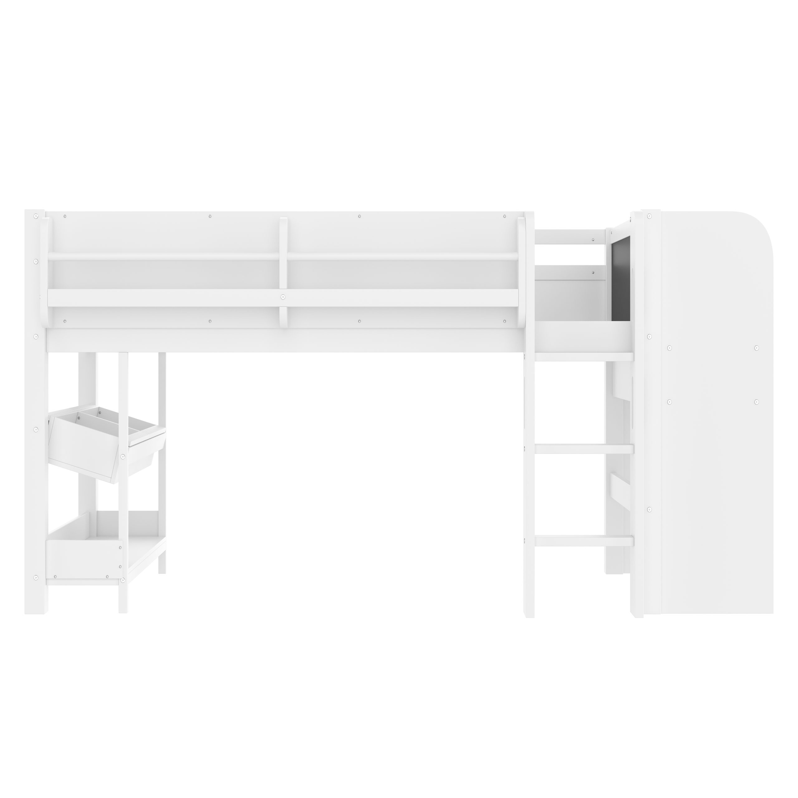 Twin Loft Bed with Multi-storage Bookcases, Boxes and Drawers, Solid Wood Low Loft Beds with Desk and Blackboard, No Box Spring Needed, White - Image 5