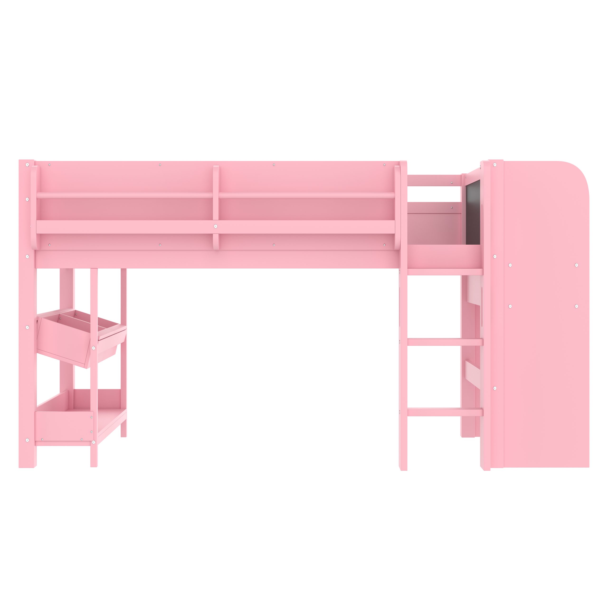 Twin Loft Bed with Multi-storage Bookcases, Boxes and Drawers, Solid Wood Low Loft Beds with Desk and Blackboard, No Box Spring Needed, Pink - Image 6