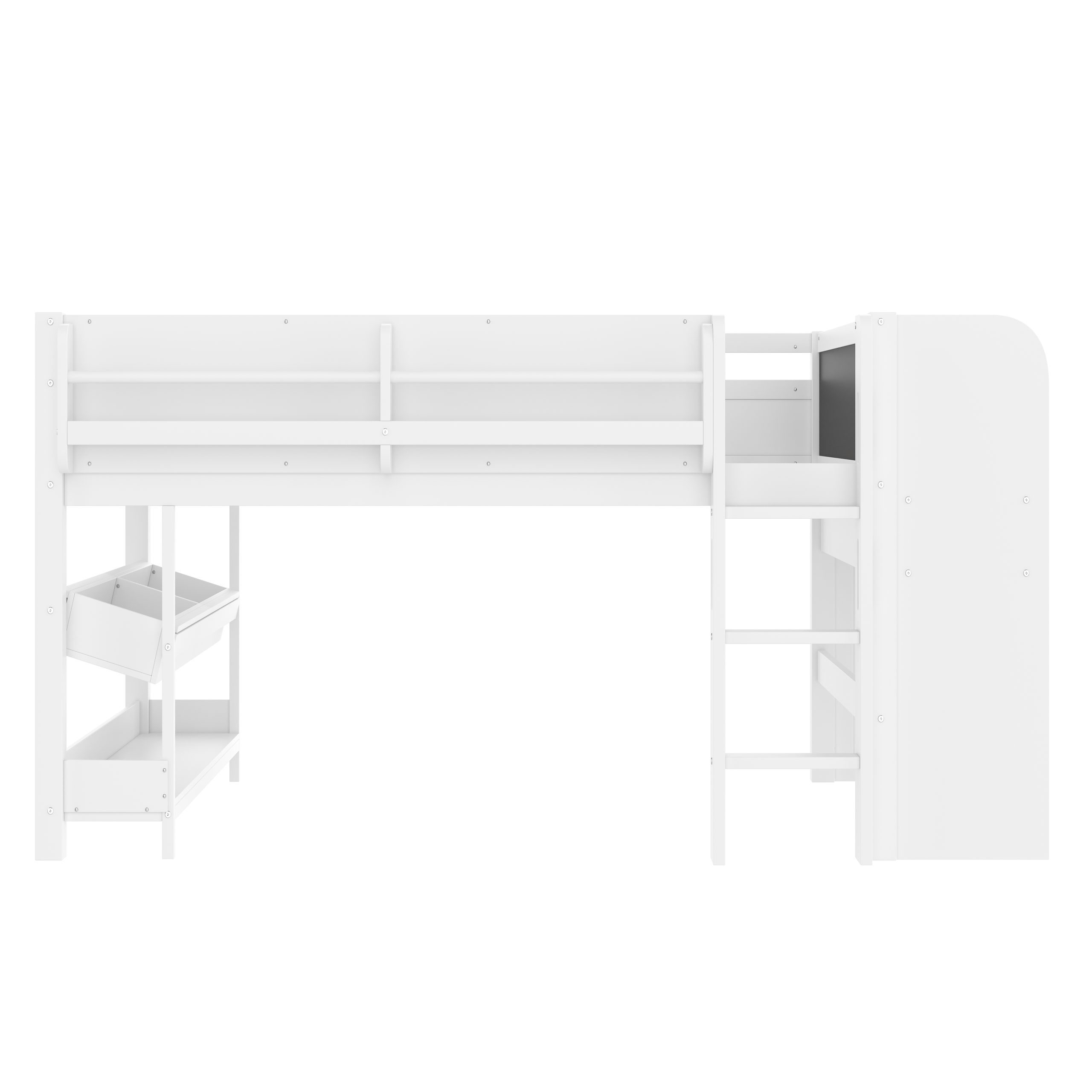 Full Loft Bed with Multi-storage Bookcases, Boxes and Drawers, Solid Wood Low Loft Beds with Desk and Blackboard, No Box Spring Needed, White - Image 5