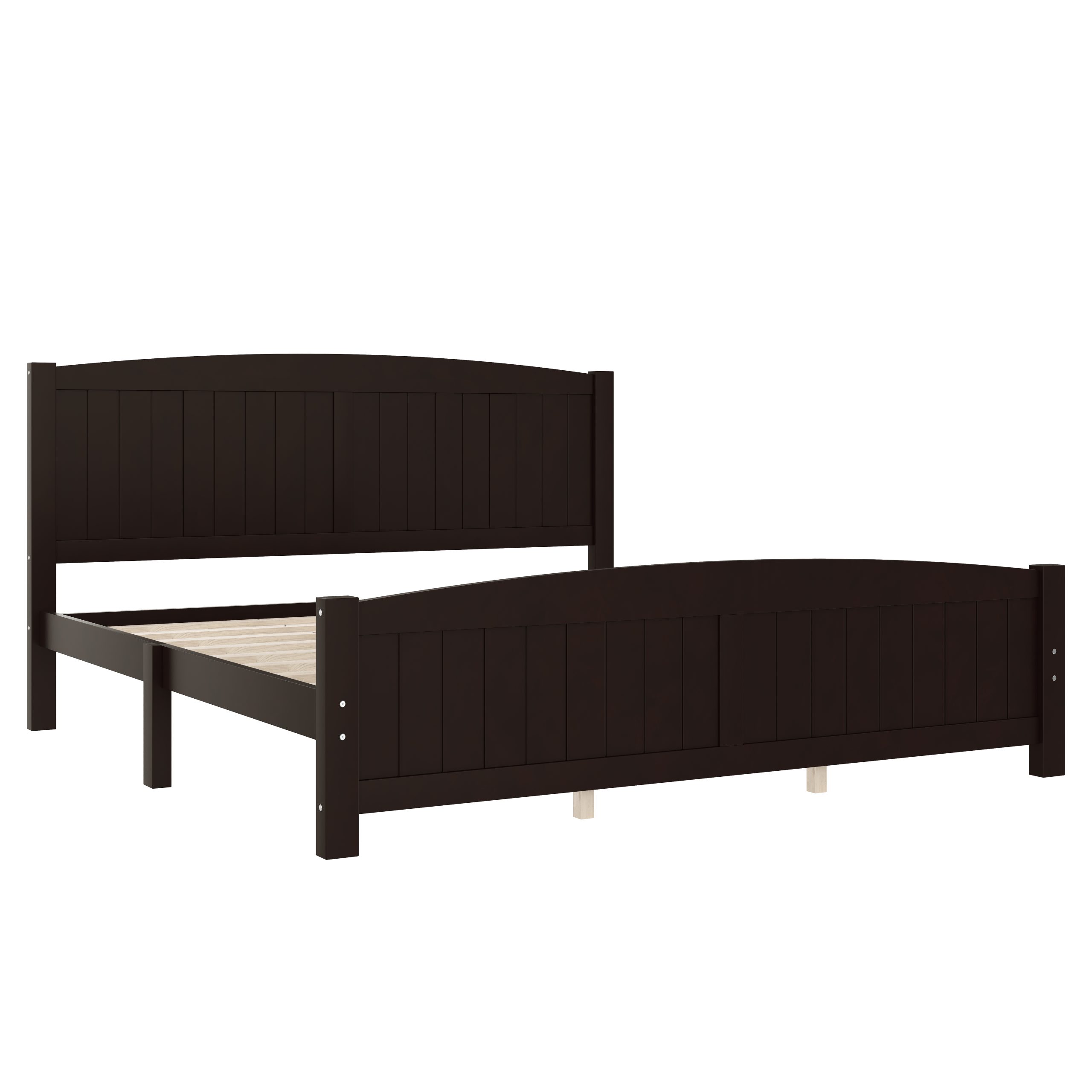 King Size Platform Bed, Solid Wood Platform Bed with Support Slats and Strong Structure, No Box Spring Needed, Espresso - Image 6