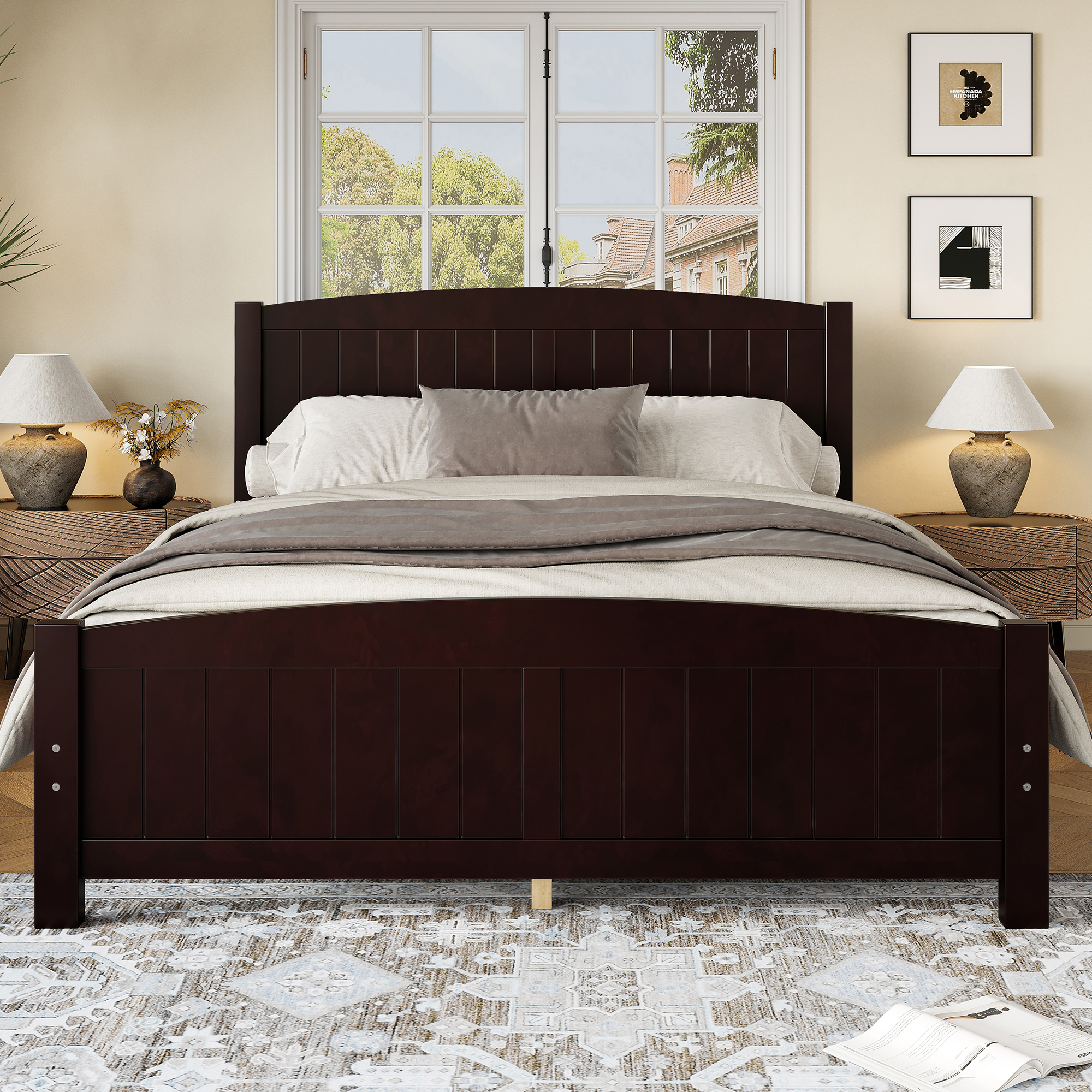 Queen Size Platform Bed, Solid Wood Platform Bed with Support Slats and Strong Structure, No Box Spring Needed, Espresso - Image 3