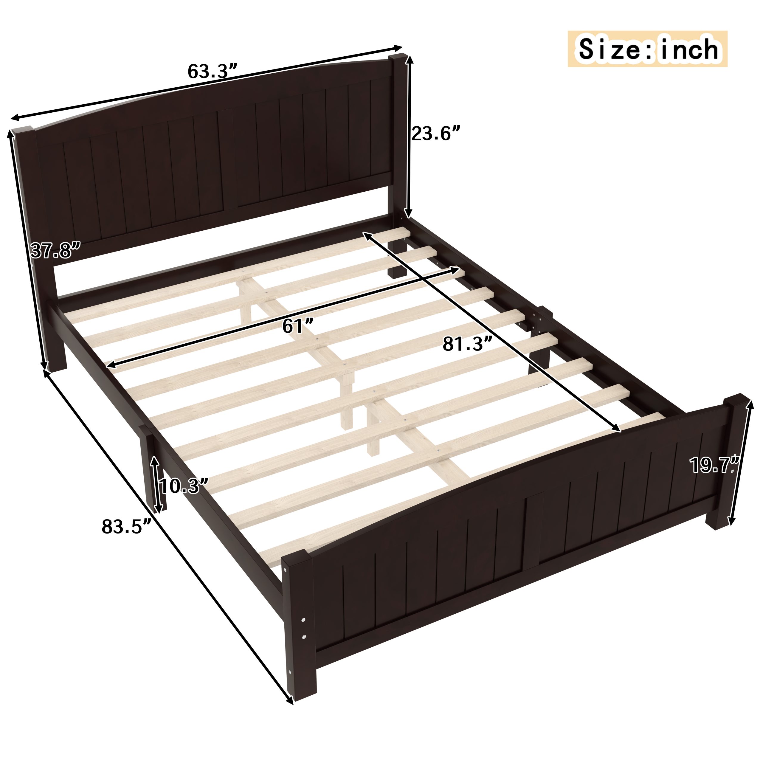 Queen Size Platform Bed, Solid Wood Platform Bed with Support Slats and Strong Structure, No Box Spring Needed, Espresso - Image 4