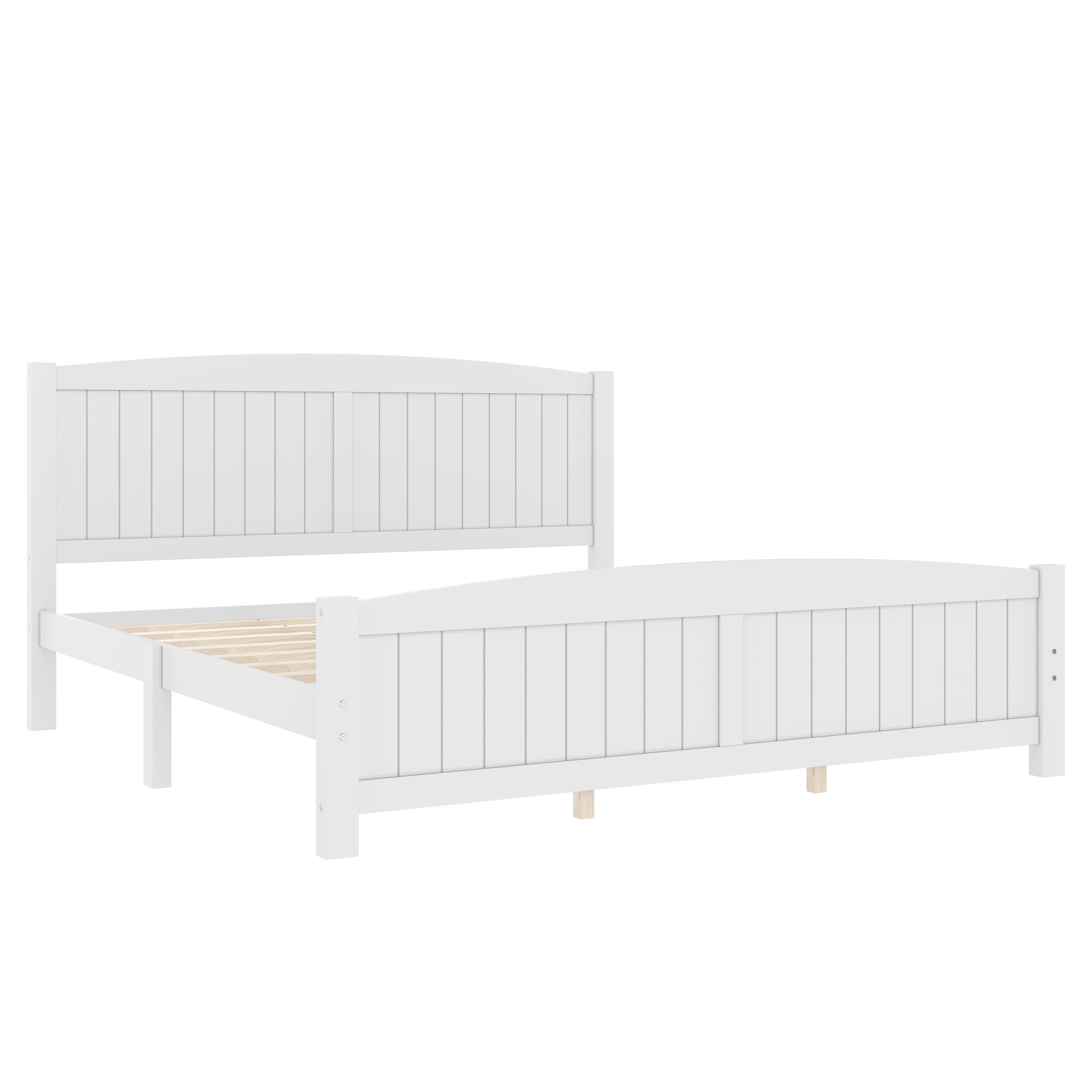 King Size Platform Bed, Solid Wood Platform Bed with Support Slats and Strong Structure, No Box Spring Needed, White - Image 6