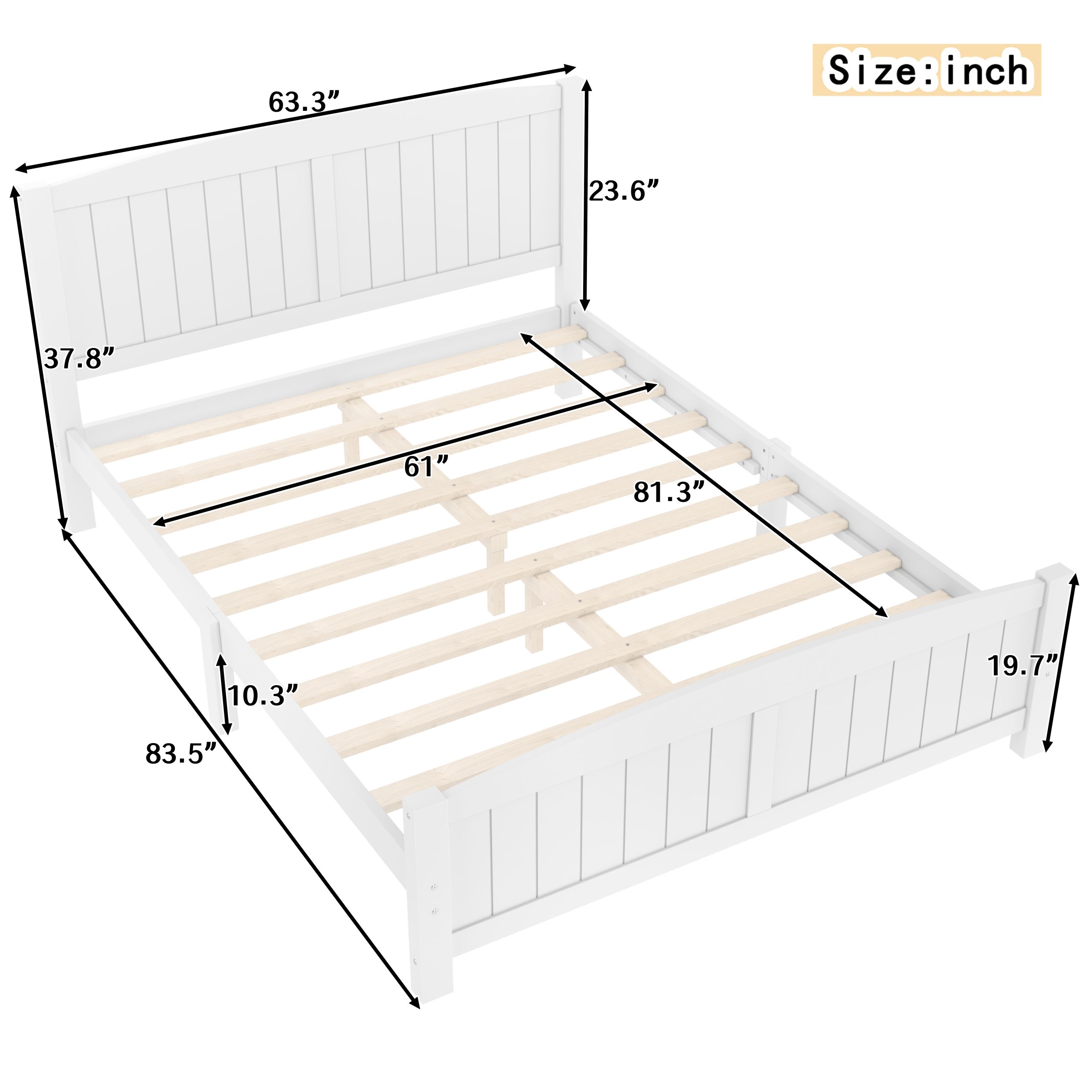 Queen Size Platform Bed, Solid Wood Platform Bed with Support Slats and Strong Structure, No Box Spring Needed, White - Image 4