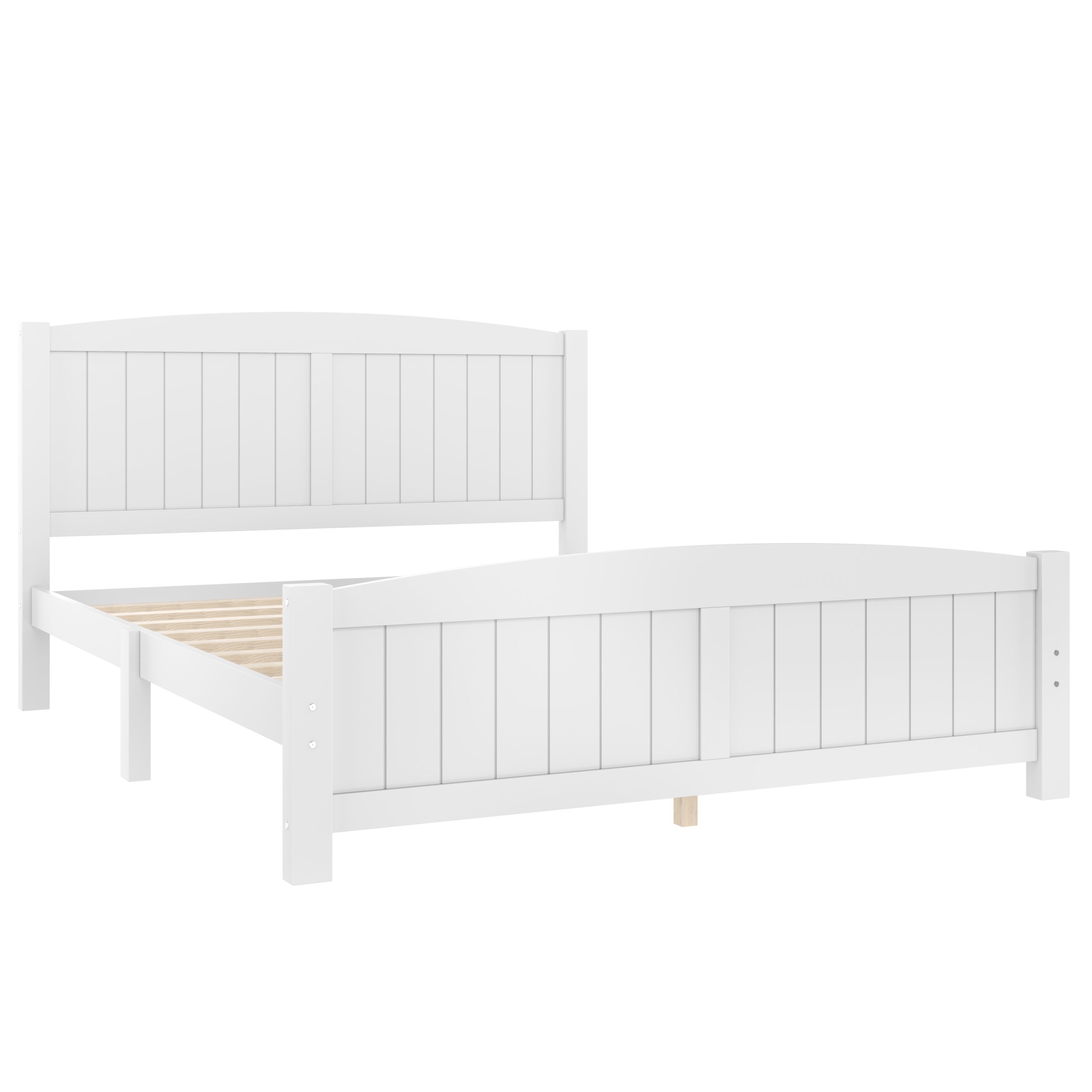 Queen Size Platform Bed, Solid Wood Platform Bed with Support Slats and Strong Structure, No Box Spring Needed, White - Image 6