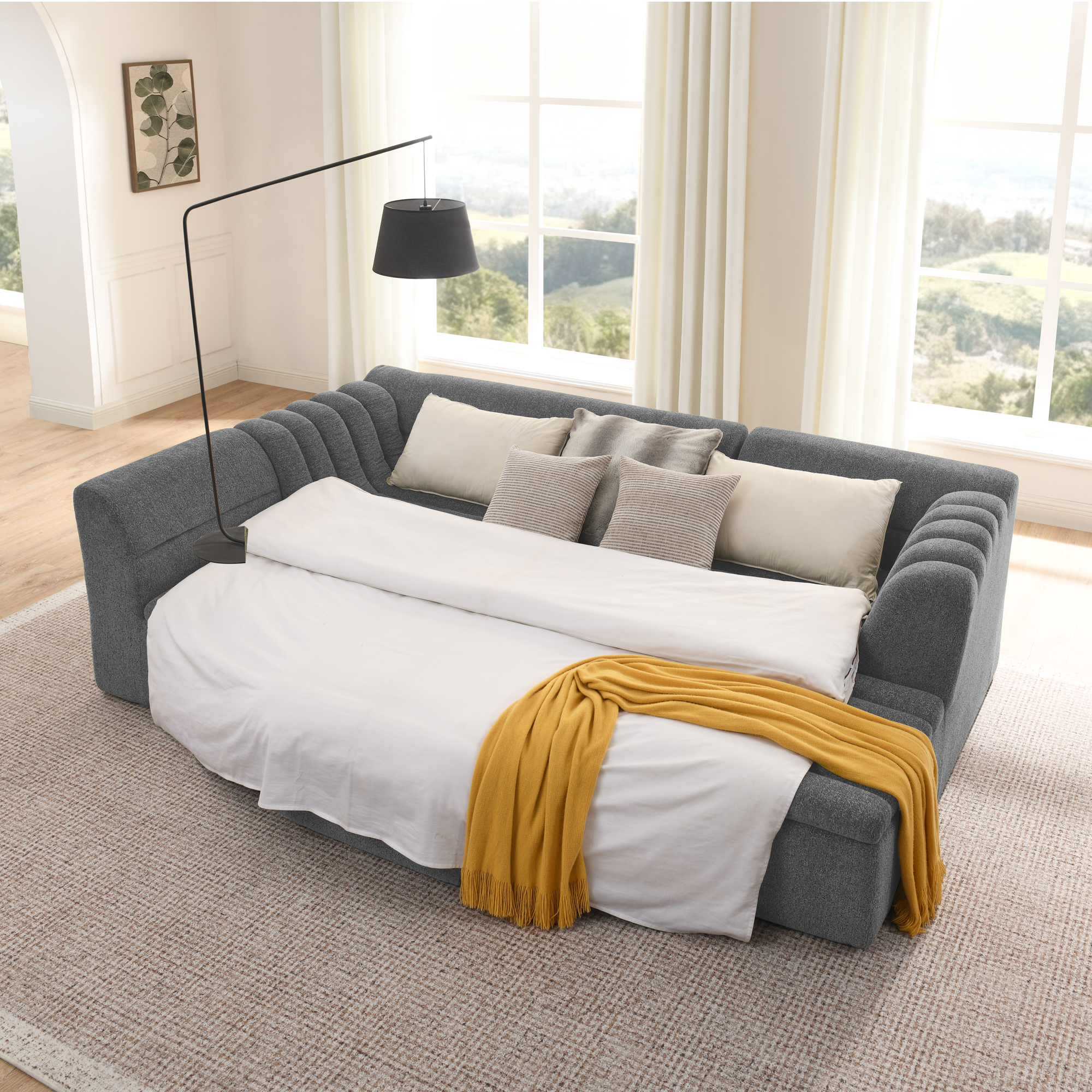 135" U-Shaped Modular Sectional Sofa with Chaise and Movable Ottoman for Living Room, Chenille Upholstered Boneless Couches with Wave-Shaped Armrest, No Pillows Included - Image 2