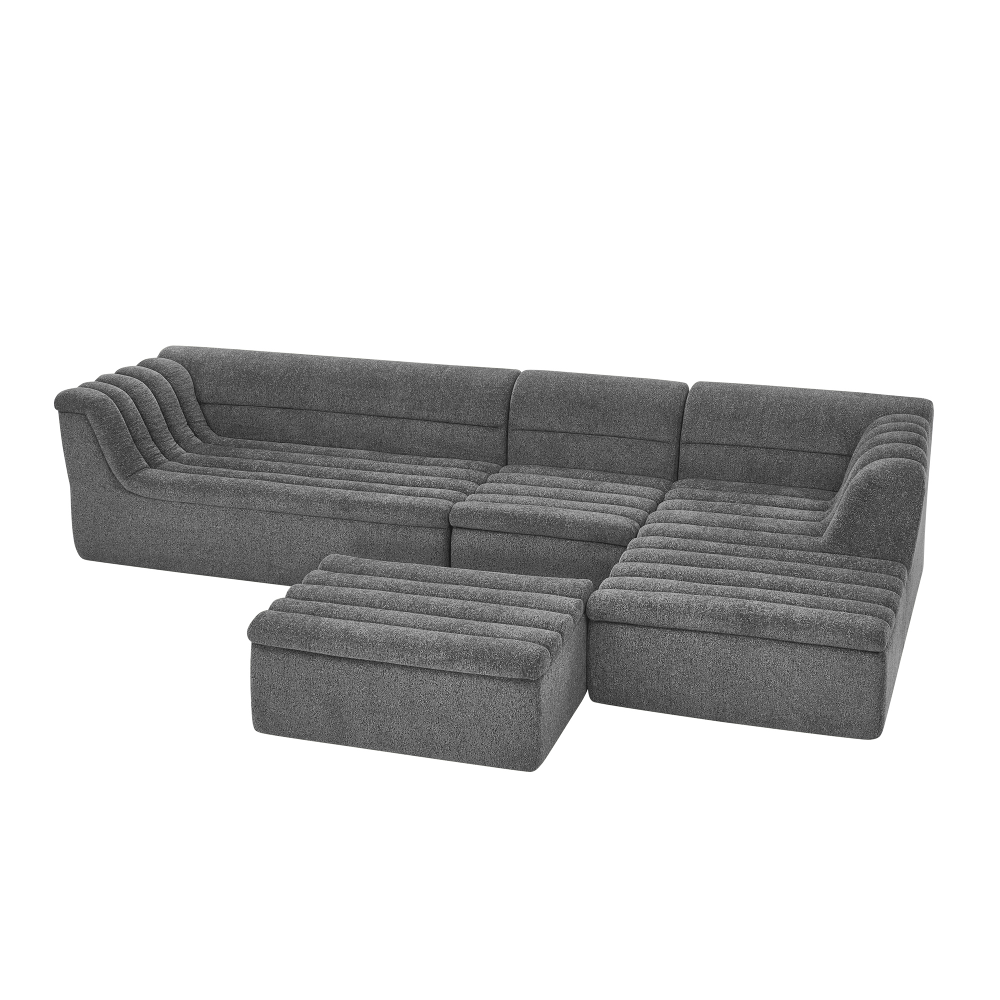 135" U-Shaped Modular Sectional Sofa with Chaise and Movable Ottoman for Living Room, Chenille Upholstered Boneless Couches with Wave-Shaped Armrest, No Pillows Included - Image 3