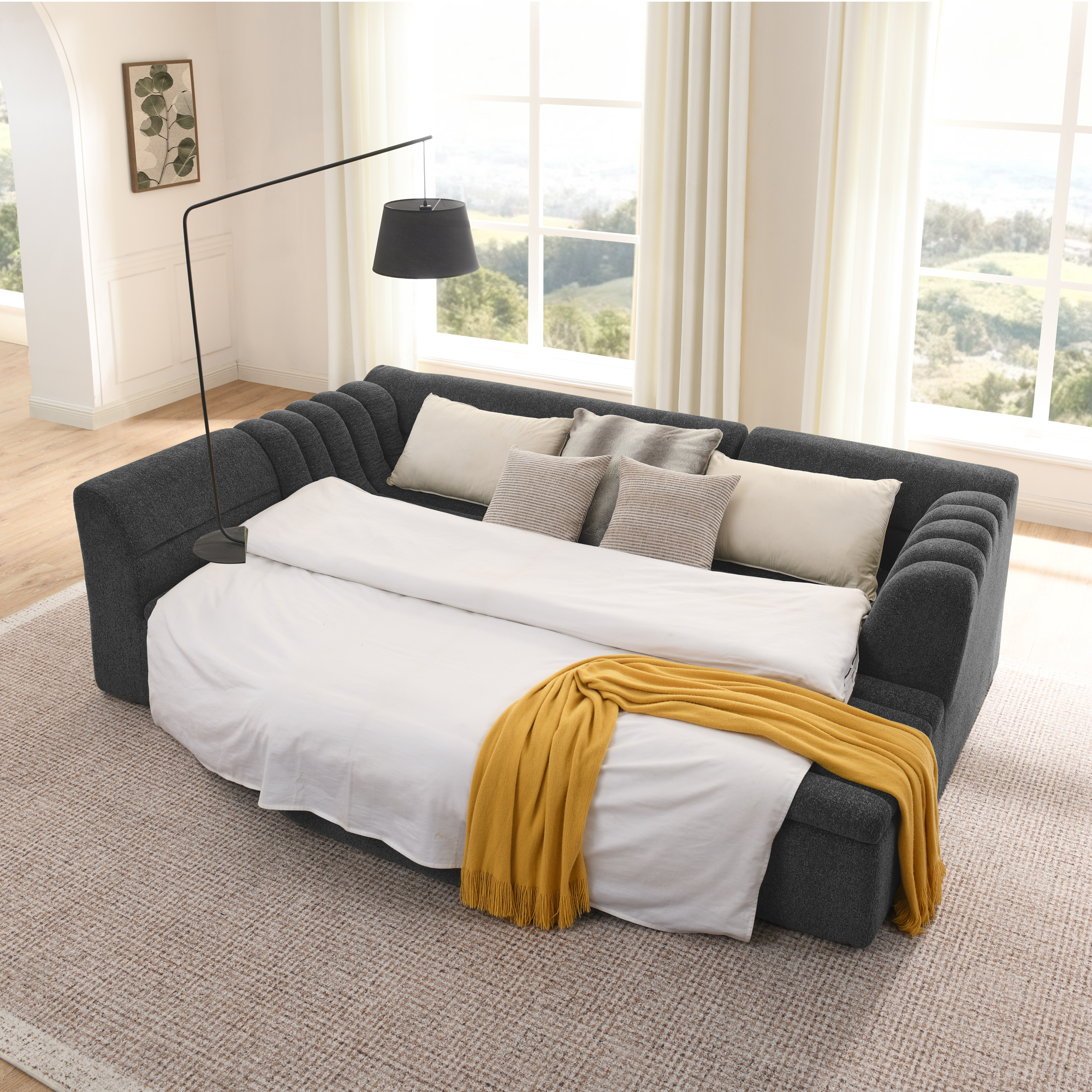 135" U-Shaped Modular Sectional Sofa with Chaise and Movable Ottoman for Living Room, Chenille Upholstered Boneless Couches with Wave-Shaped Armrest, No Pillows Included - Image 2