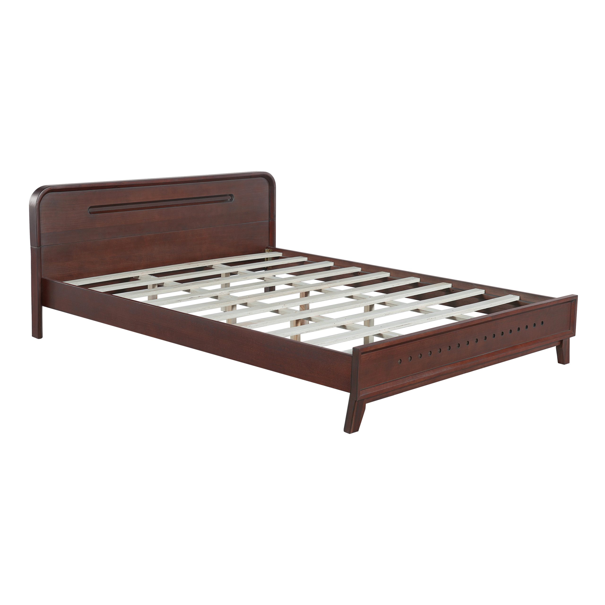 PINE SOLID WOOD QUEEN SIZE BED, SOLID AND STABLE, NO BOX SPRING NEEDED, DARK WALNUT COLOR - Image 4