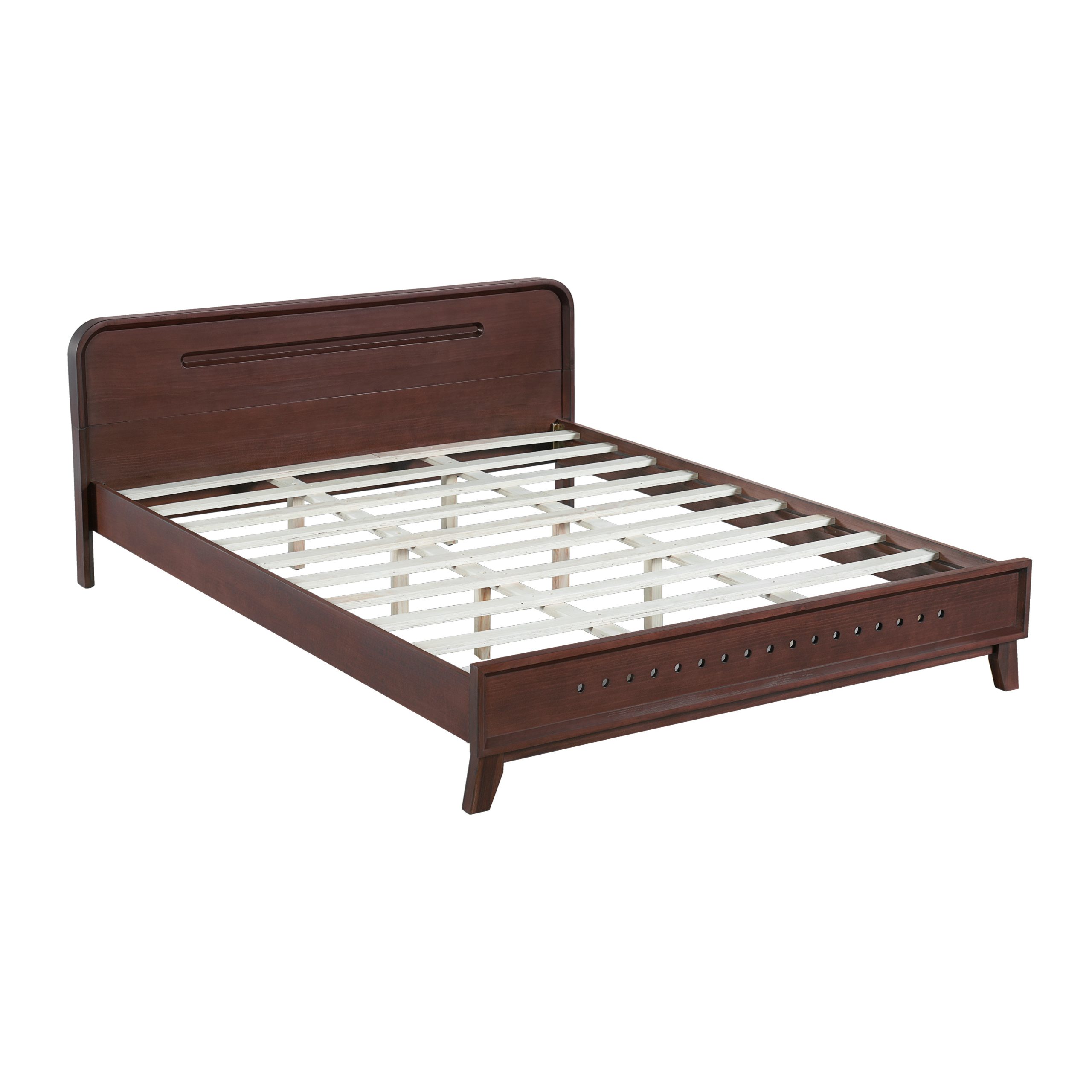 PINE SOLID WOOD QUEEN SIZE BED, SOLID AND STABLE, NO BOX SPRING NEEDED, DARK WALNUT COLOR - Image 5