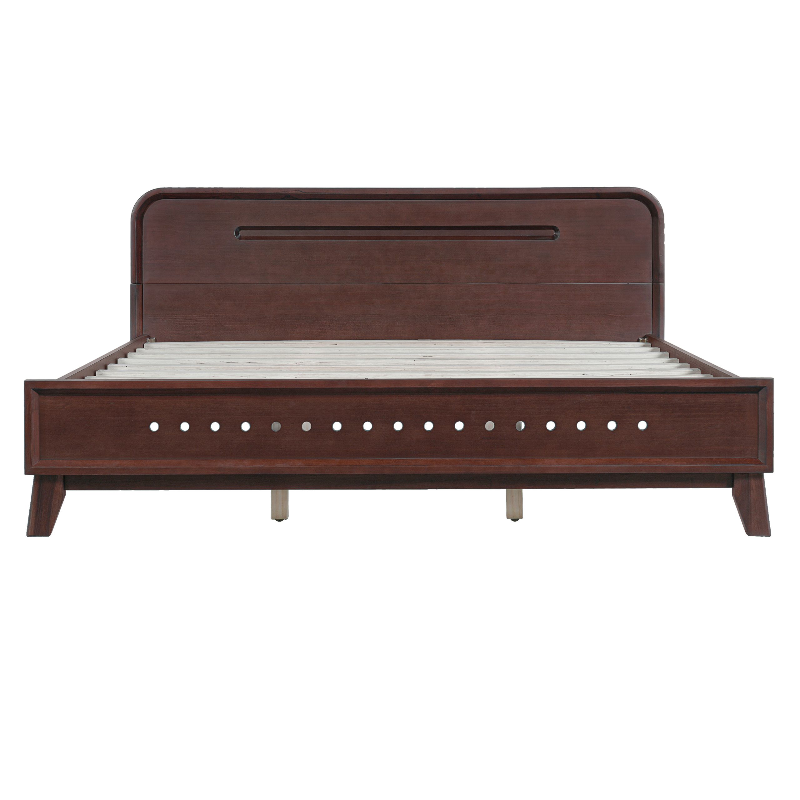 PINE SOLID WOOD QUEEN SIZE BED, SOLID AND STABLE, NO BOX SPRING NEEDED, DARK WALNUT COLOR - Image 6
