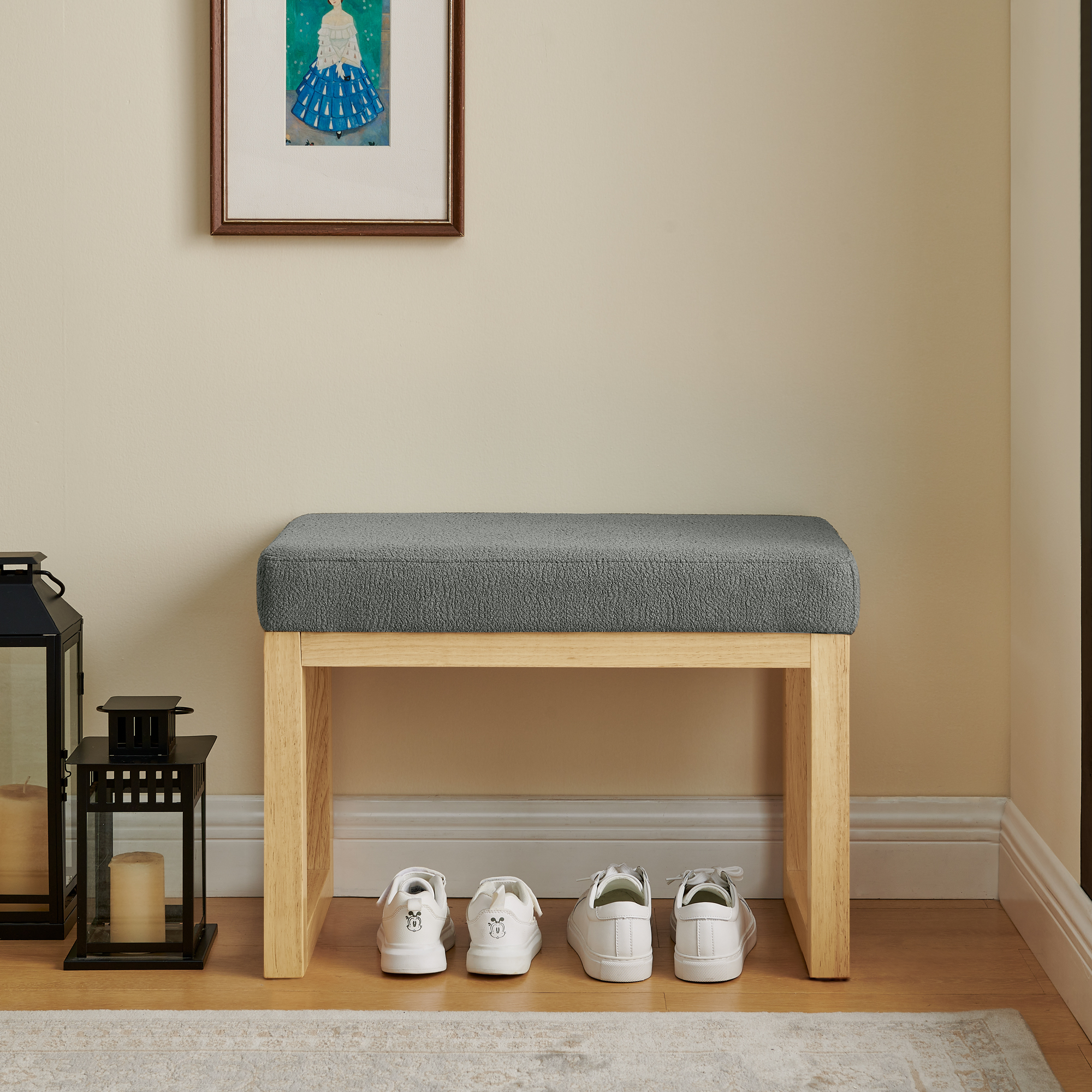 Shoe-changing bench, a shoe-changing bench with a wooden frame and a soft cushioned seat, can be placed freely and is suitable for small spaces without taking up much space -Dark Gray - Image 2