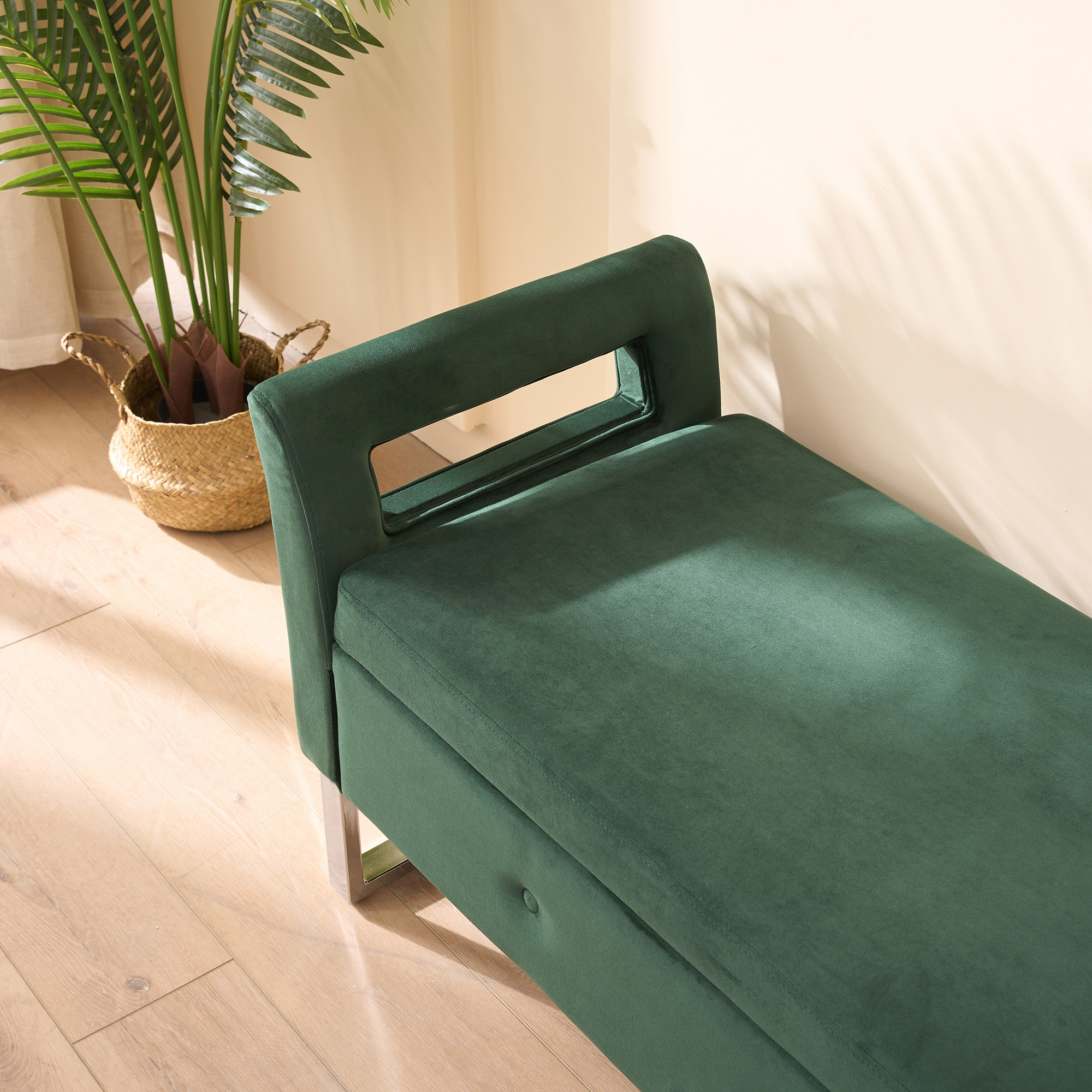 67.91"Wide Velvet Storage Soft Bench with Armrests for Living Room, Entryway and Bedroom. GREEN - Image 6