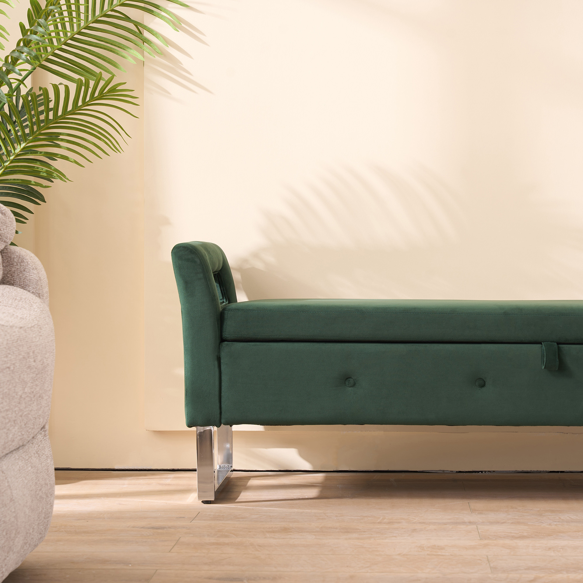 67.91"Wide Velvet Storage Soft Bench with Armrests for Living Room, Entryway and Bedroom. GREEN - Image 5