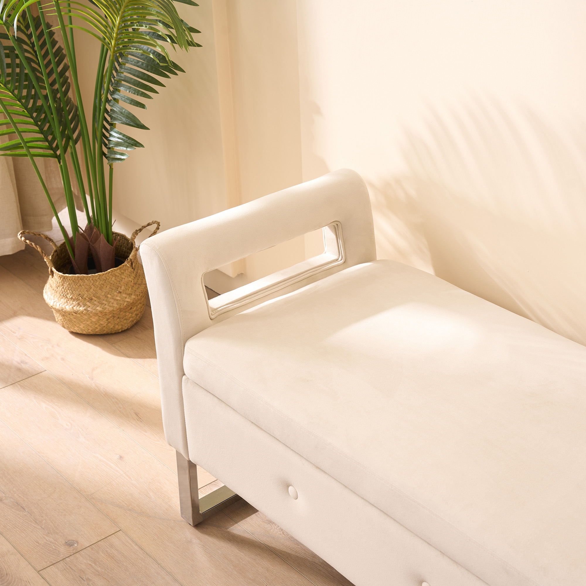 67.91"Wide Velvet Storage Soft Bench with Armrests for Living Room, Entryway and Bedroom. Beige - Image 6
