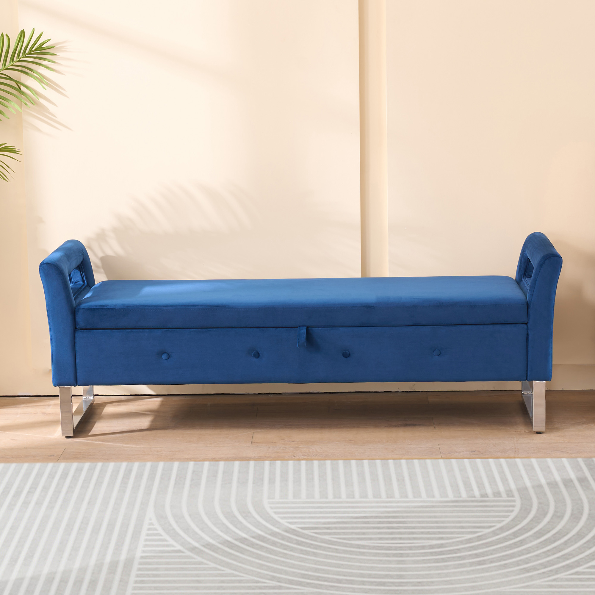 67.91"Wide Velvet Storage Soft Bench with Armrests for Living Room, Entryway and Bedroom. Navy - Image 4