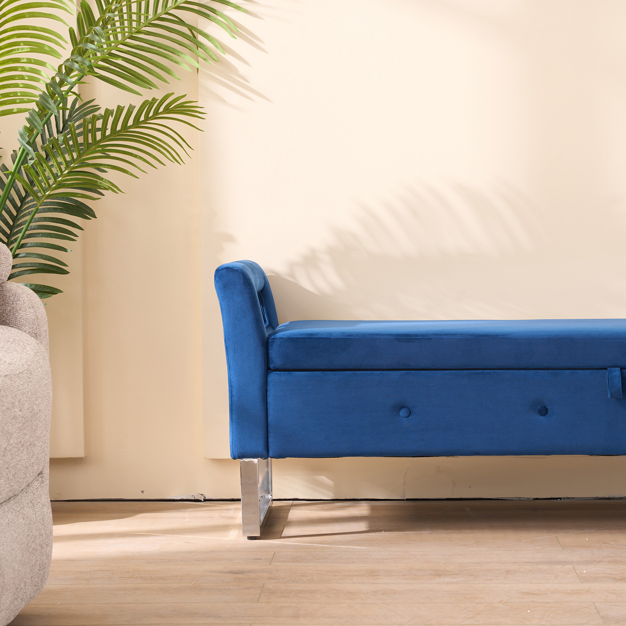 67.91"Wide Velvet Storage Soft Bench with Armrests for Living Room, Entryway and Bedroom. Navy - Image 5