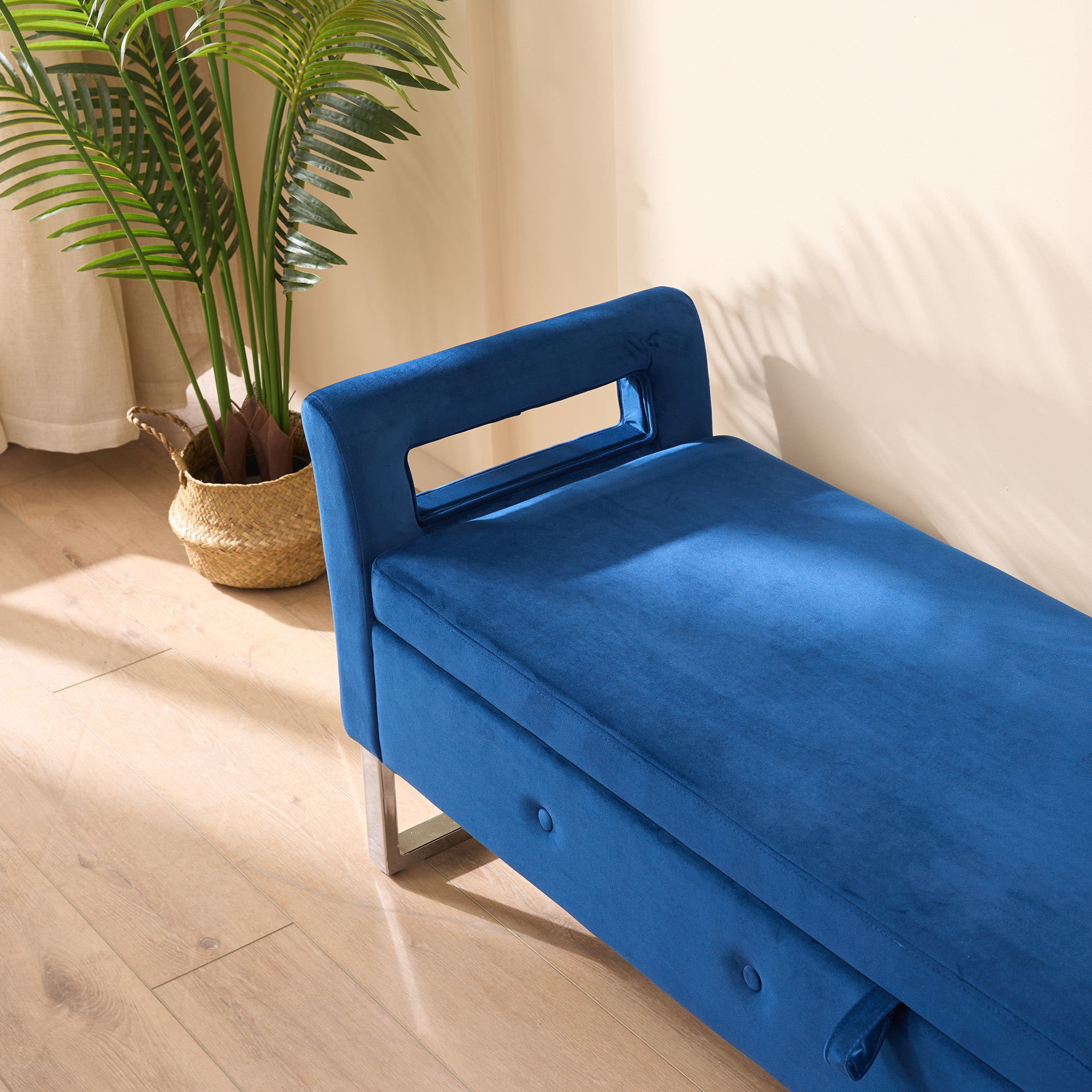 67.91"Wide Velvet Storage Soft Bench with Armrests for Living Room, Entryway and Bedroom. Navy - Image 6