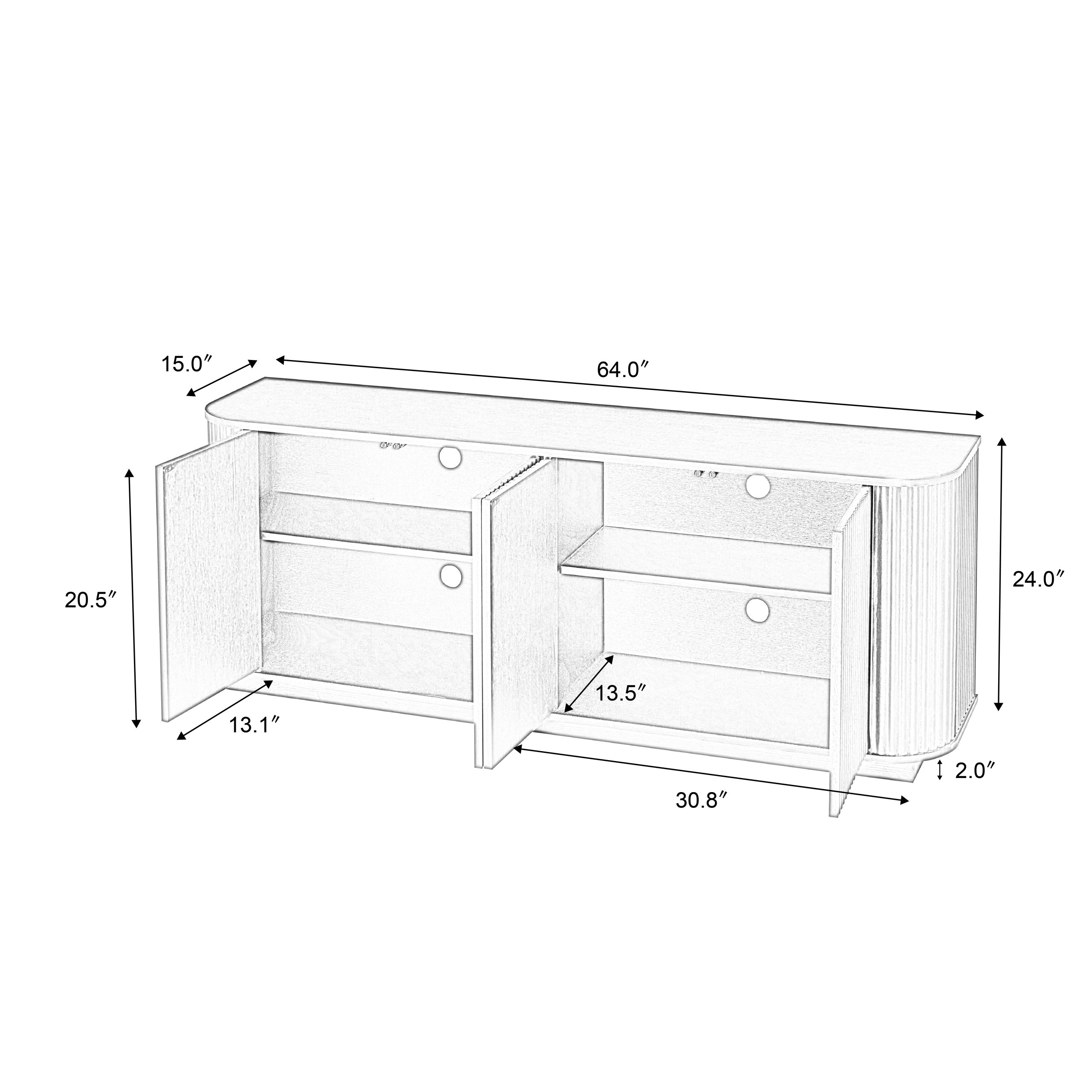 Sideboard Storage Cabinet TV Stand with wave pattern Buffet Cabinet Wooden Vertical Striped Cabinet for Kitchen/Bedroom/Entryway. Natural, 64''W x 15''D x 24''H. - Image 5