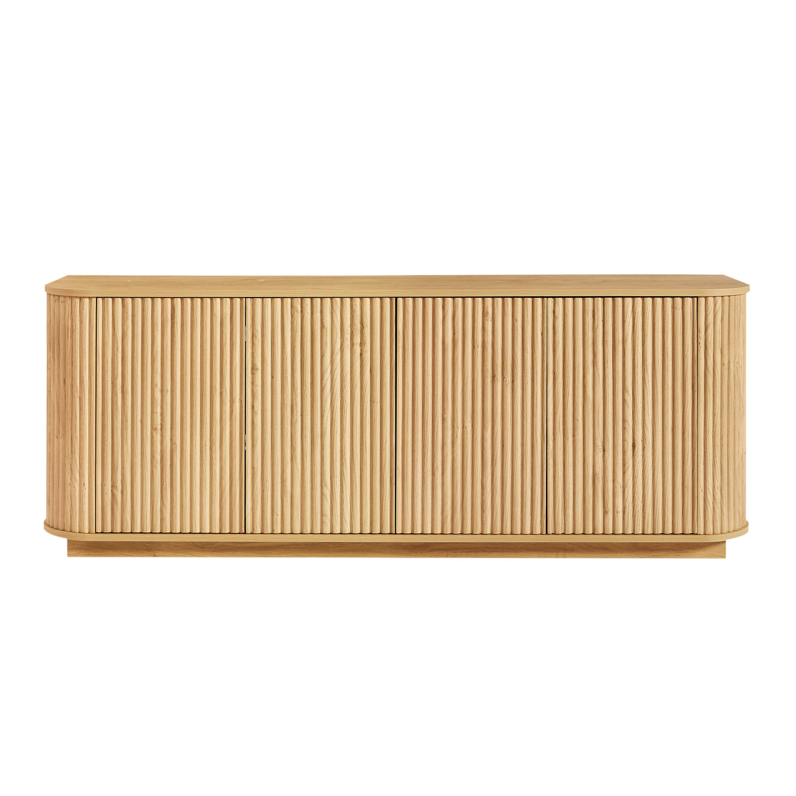 Sideboard Storage Cabinet TV Stand with wave pattern Buffet Cabinet Wooden Vertical Striped Cabinet for Kitchen/Bedroom/Entryway. Natural, 64''W x 15''D x 24''H. - Image 6
