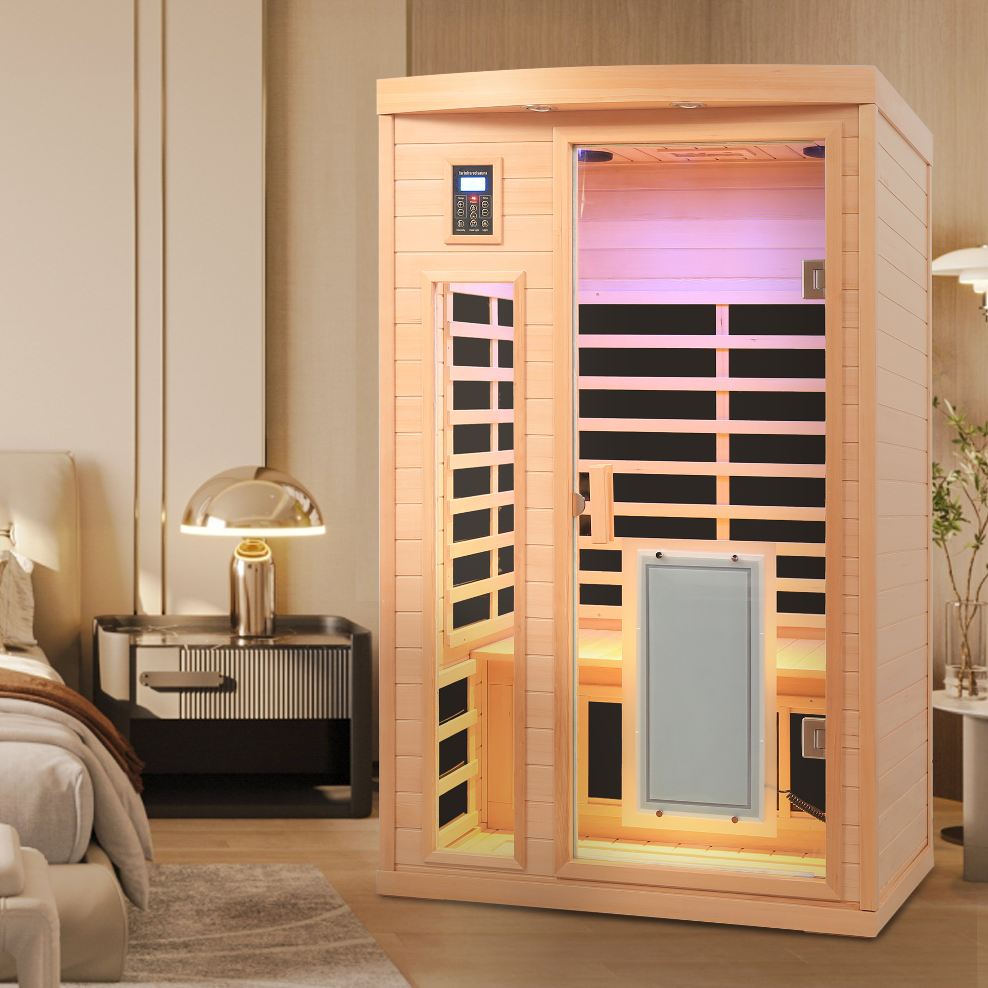 Low EMF Front door with heating panel Two Person Hemlock Far Infrared Indoor Suana Room - Image 3