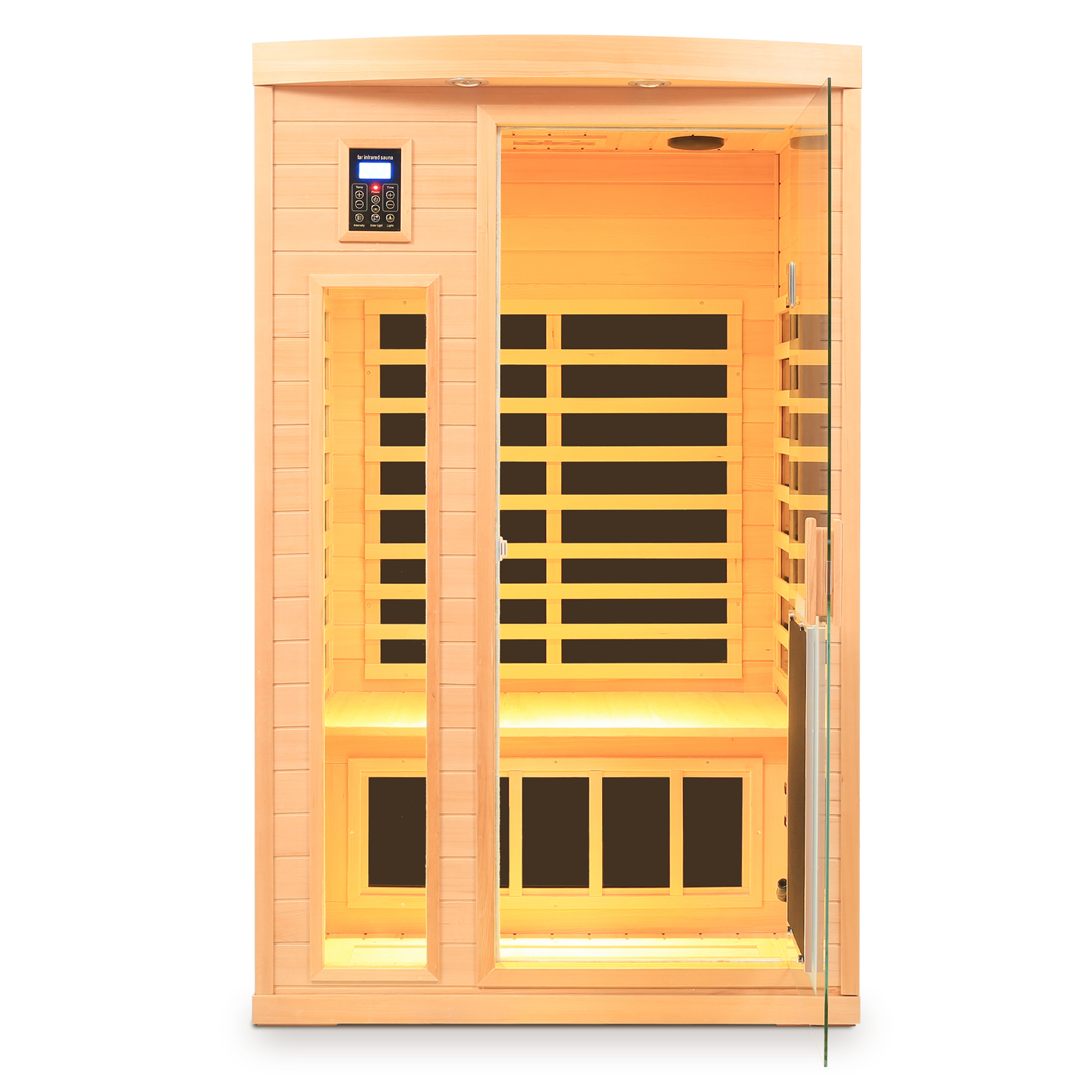 Low EMF Front door with heating panel Two Person Hemlock Far Infrared Indoor Suana Room - Image 6