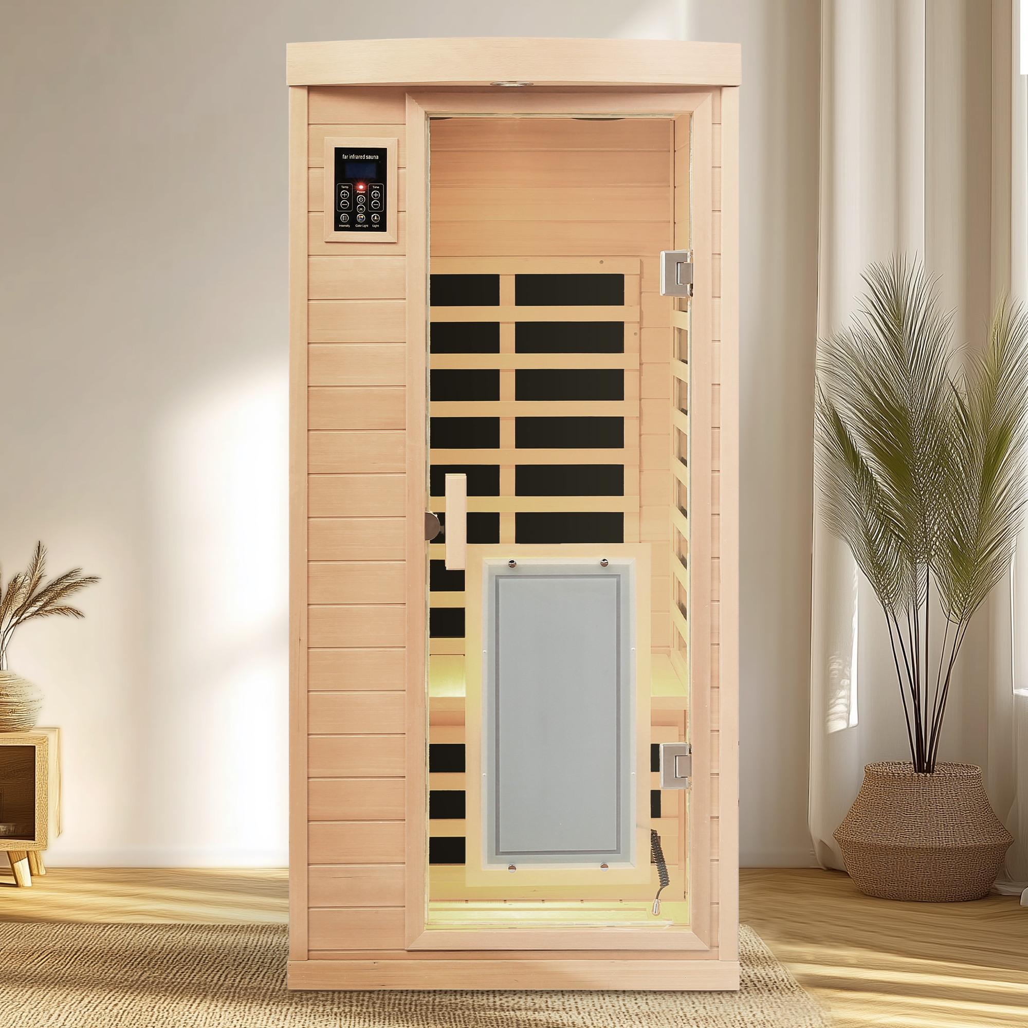 Low EMF Front door with heating panel One people Hemlock Far-infrared Indoor sauna room - Image 2
