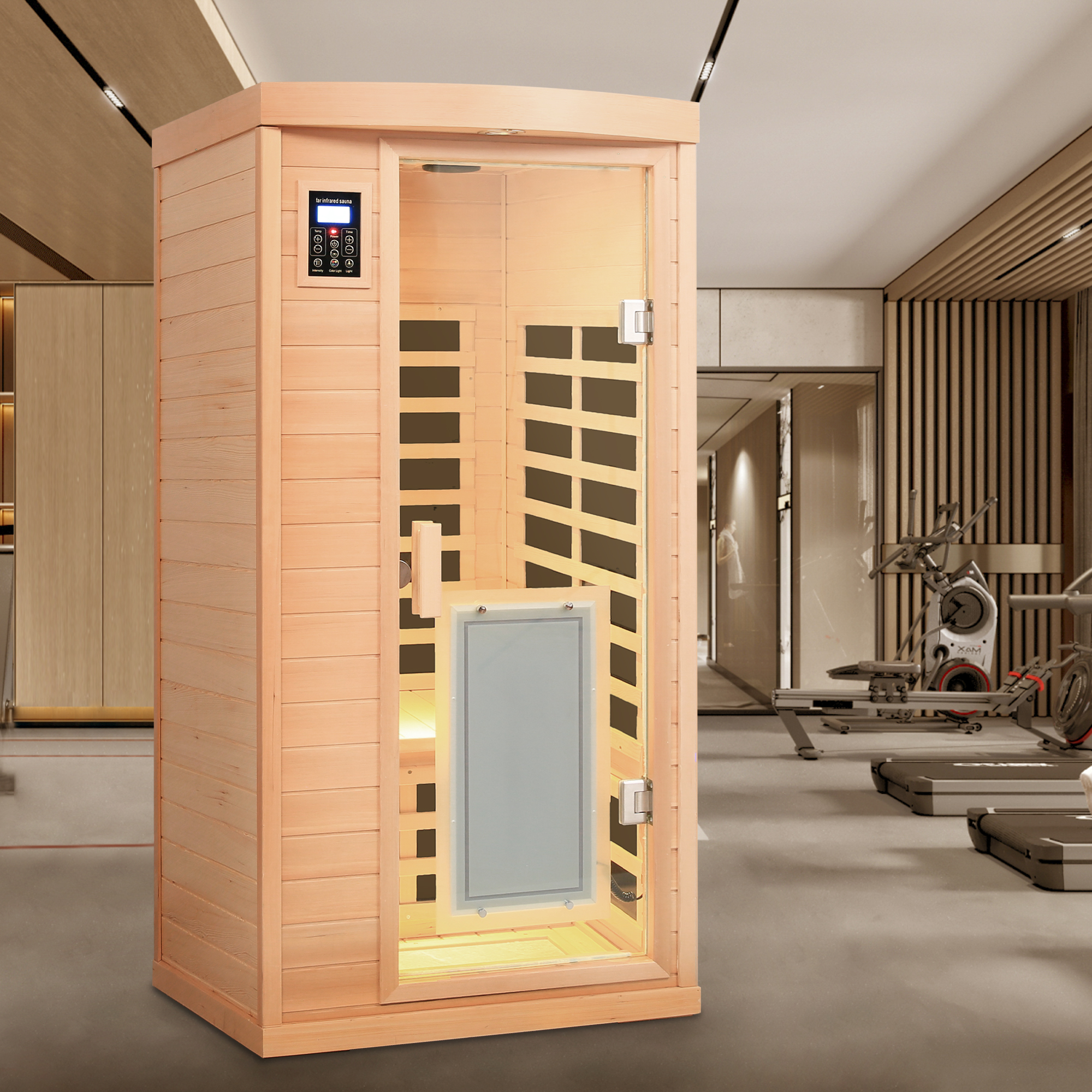 Low EMF Front door with heating panel One people Hemlock Far-infrared Indoor sauna room - Image 3