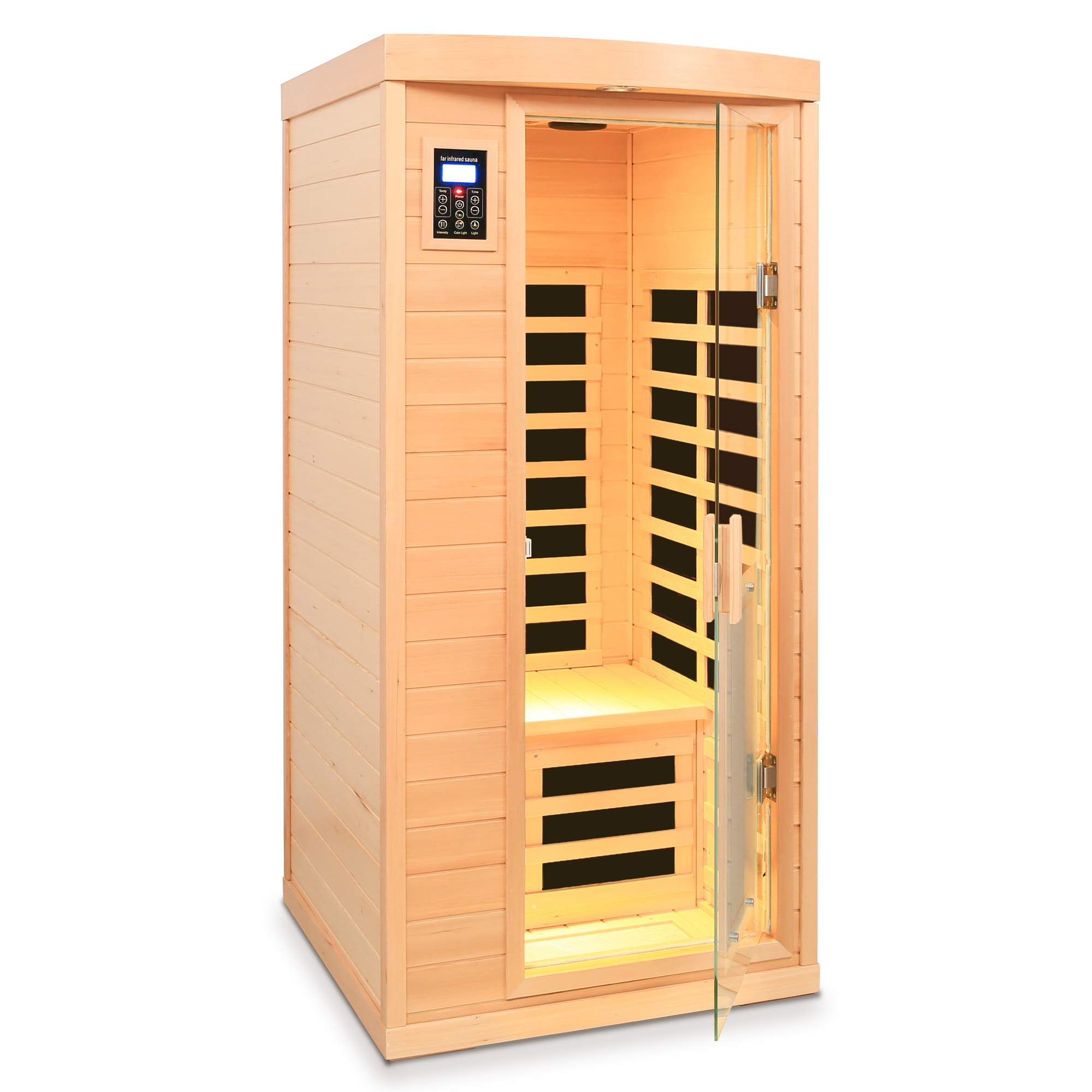 Low EMF Front door with heating panel One people Hemlock Far-infrared Indoor sauna room - Image 5