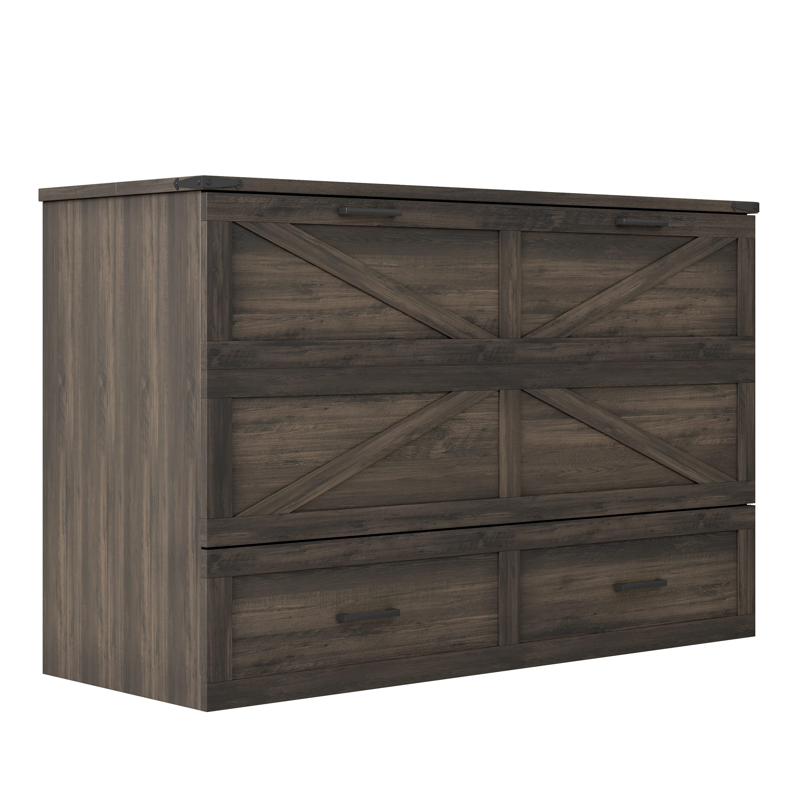 Queen Size Farmhouse Murphy Cabinet Bed with Charging Station, Foldable Platform Bed with Large Storage Drawer for Guest-Room, Small Bedroom, Rustic Gray(Old SKU: N733S237837G) - Image 6