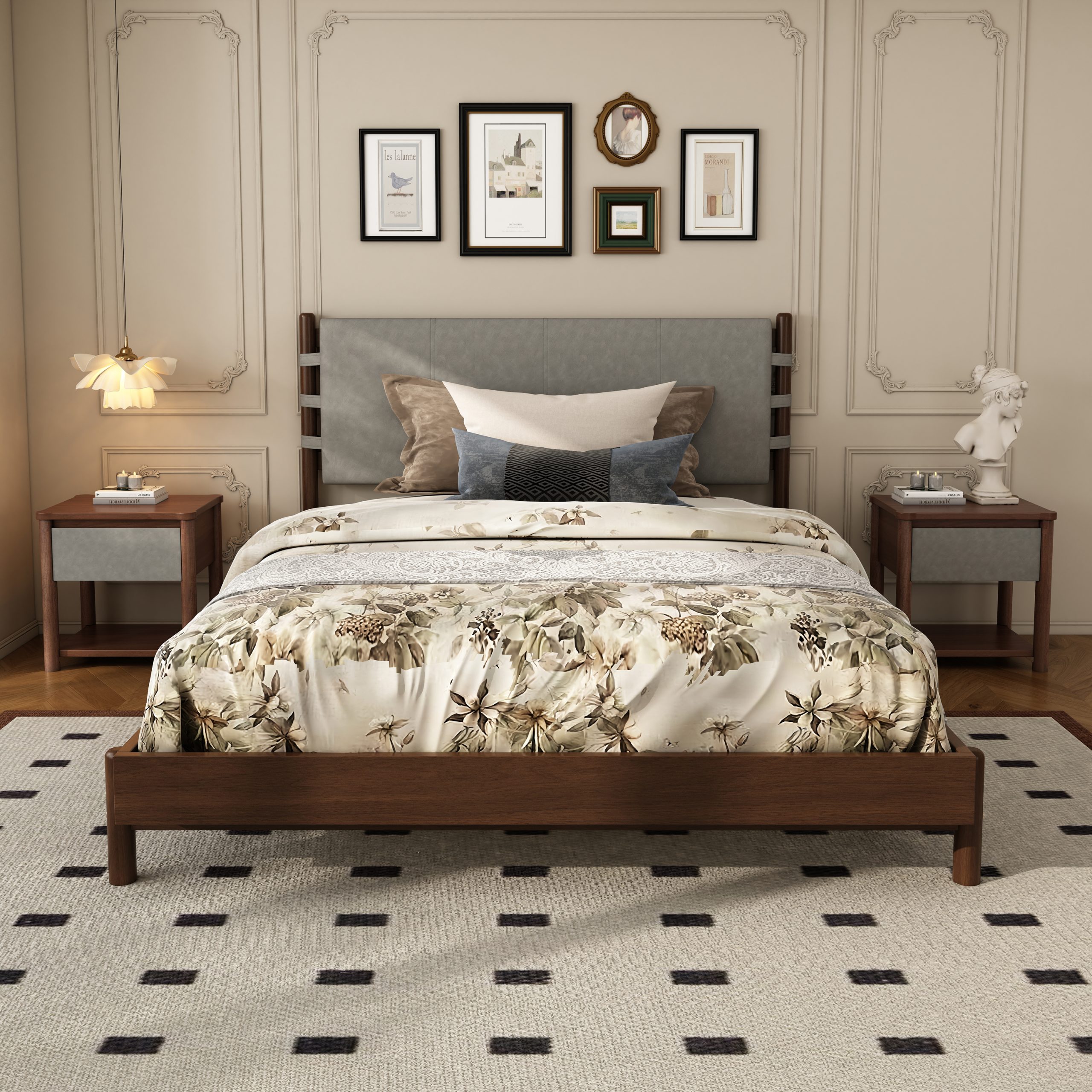 Modern Queen Bed Frame Set with 2 Nightstands, Light Gray Wood Platform Bed with Headboard and Matching Bedside Tables for Bedroom - Image 5