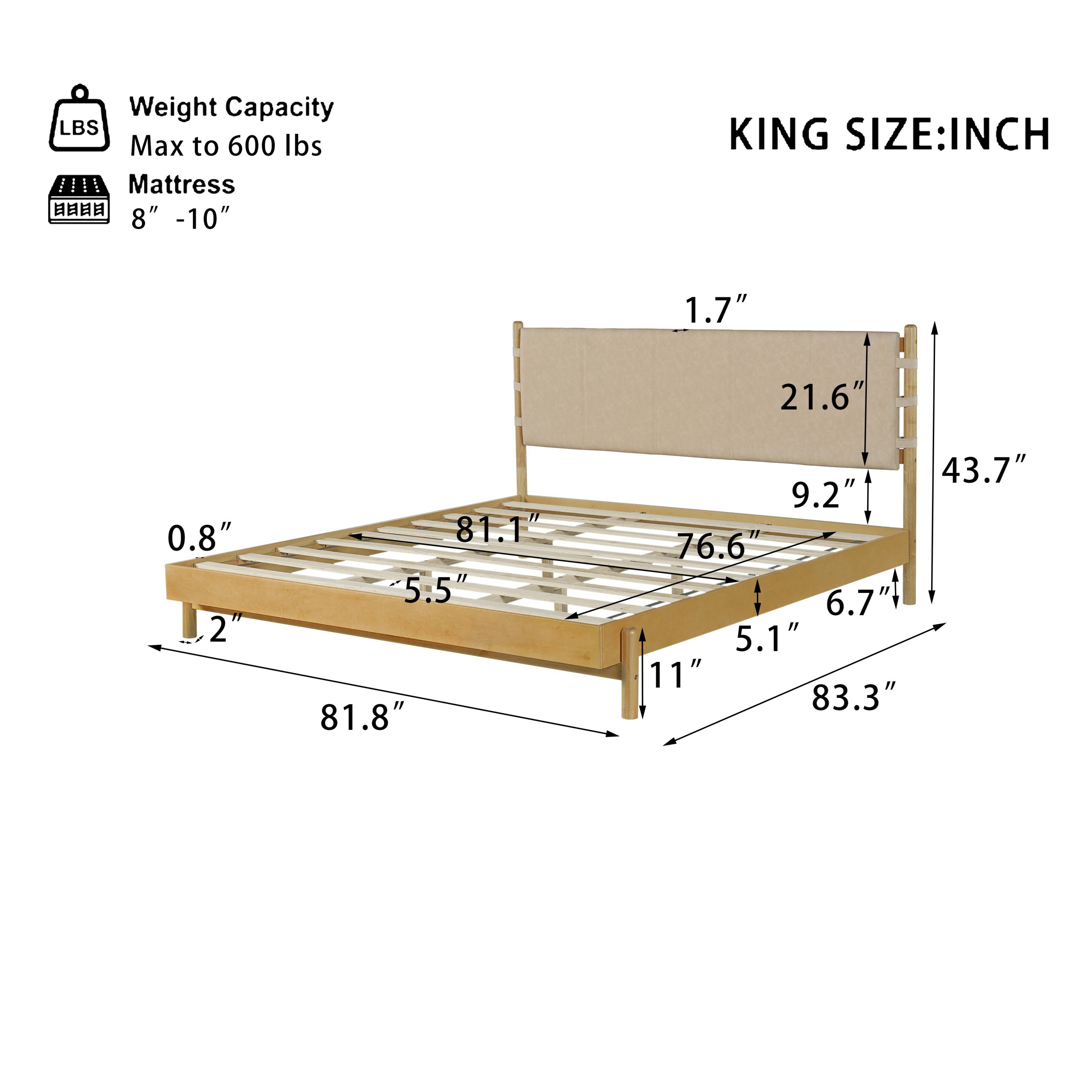 Modern King Bed Frame Set with 2 Nightstands, Beige Wood Platform Bed with Headboard and Matching Bedside Tables for Bedroom - Image 2