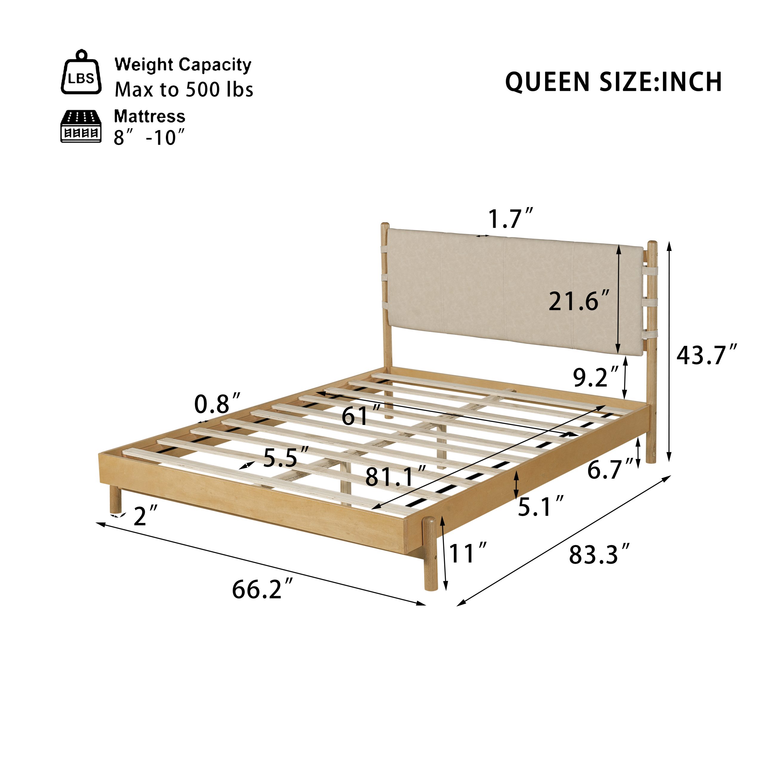 Modern Queen Bed Frame Set with 2 Nightstands, Beige Wood Platform Bed with Headboard and Matching Bedside Tables for Bedroom - Image 2
