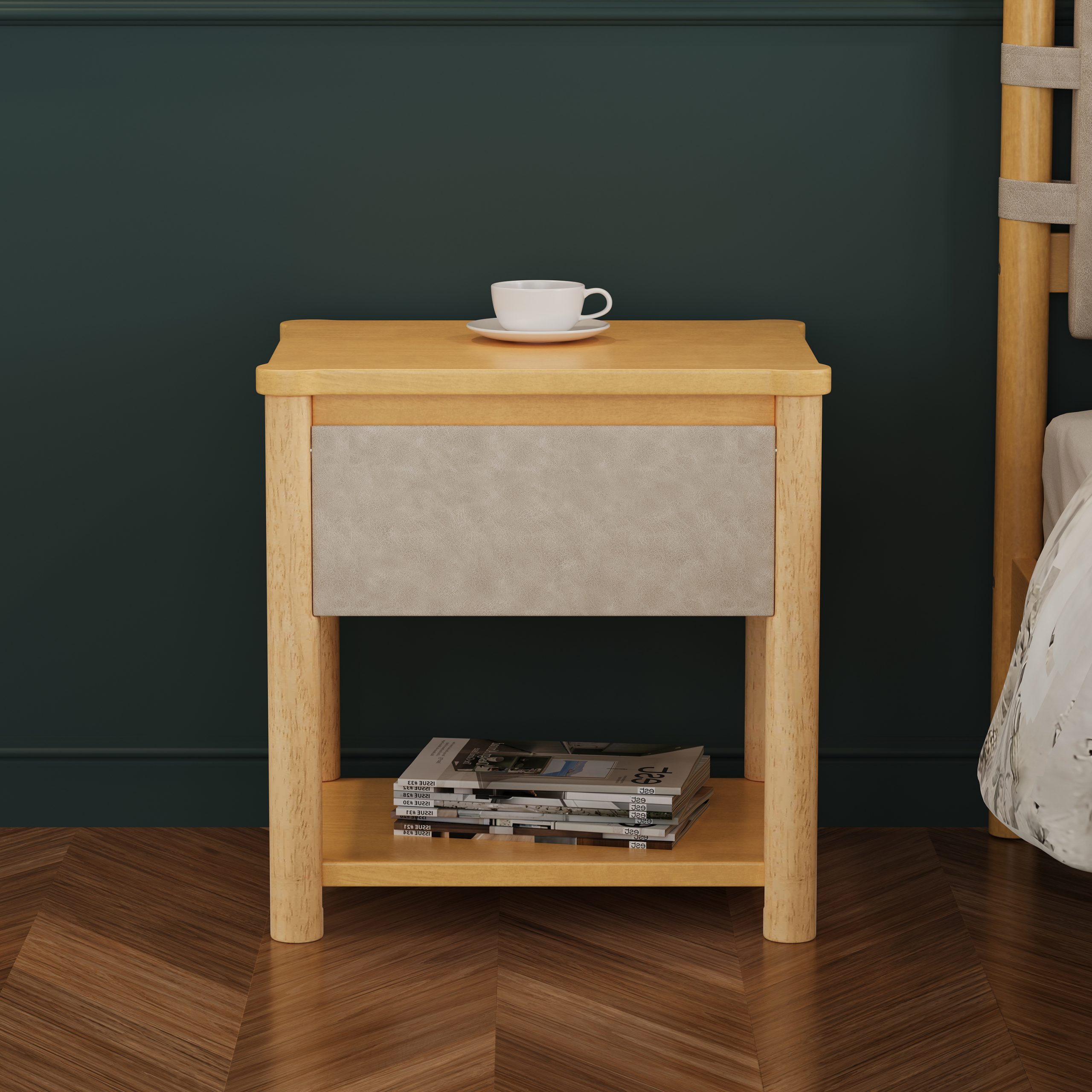 Modern Queen Bed Frame Set with 2 Nightstands, Beige Wood Platform Bed with Headboard and Matching Bedside Tables for Bedroom - Image 6