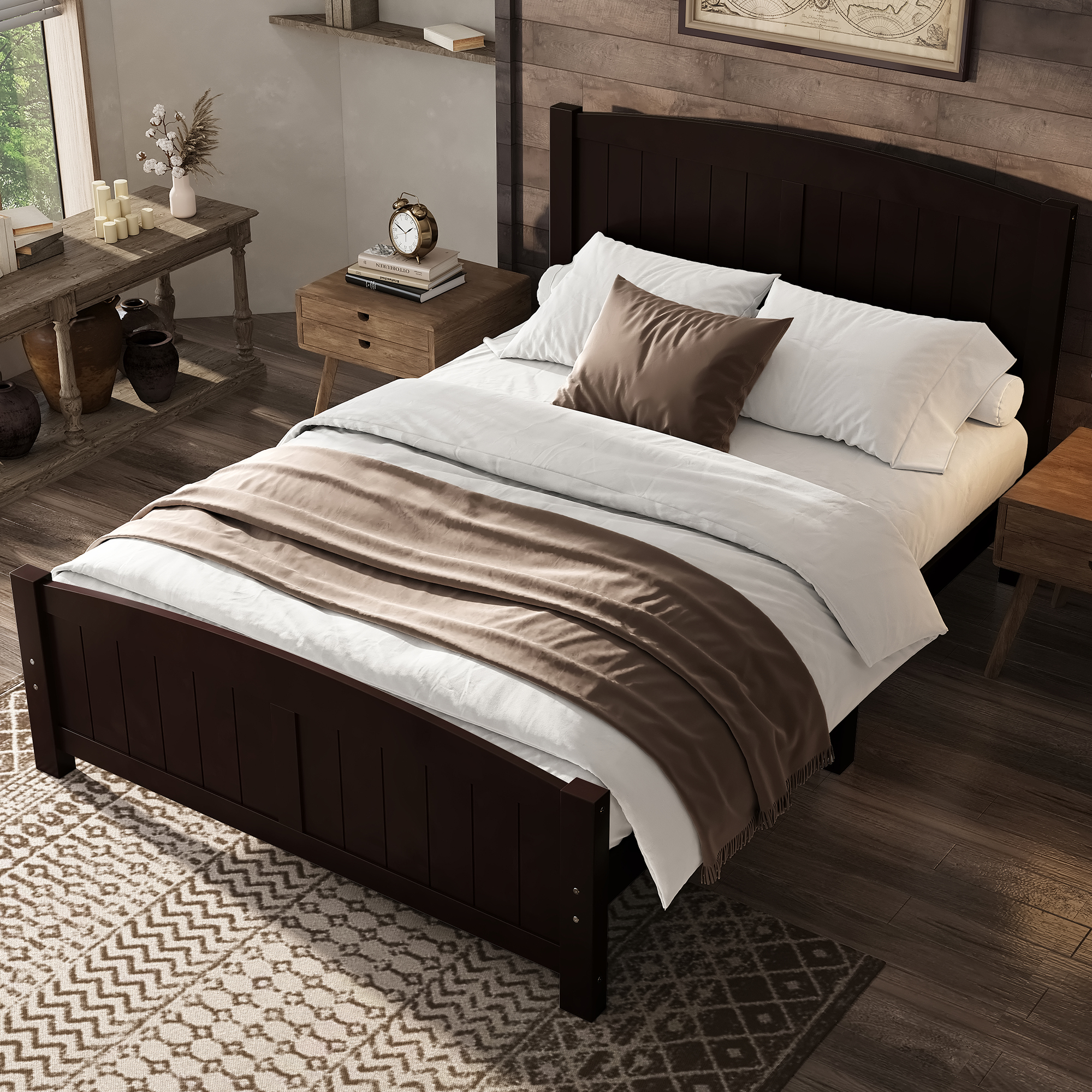 Full Size Platform Bed, Solid Wood Platform Bed with Support Slats and Strong Structure, No Box Spring Needed, Espresso - Image 2
