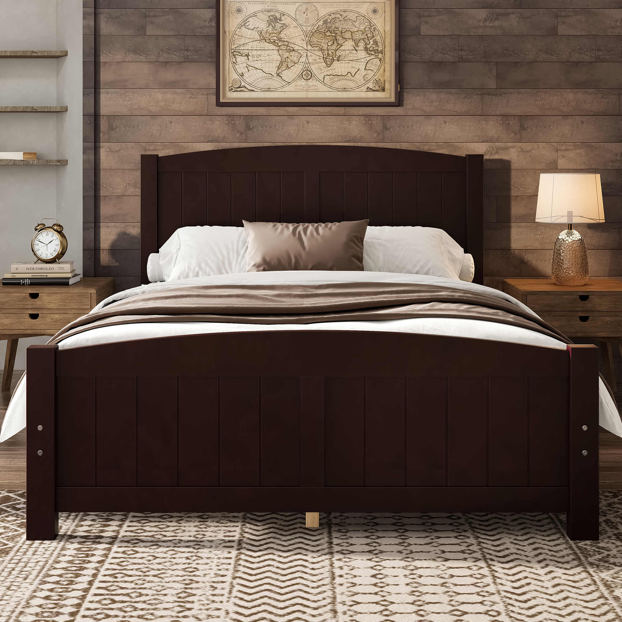 Full Size Platform Bed, Solid Wood Platform Bed with Support Slats and Strong Structure, No Box Spring Needed, Espresso - Image 3