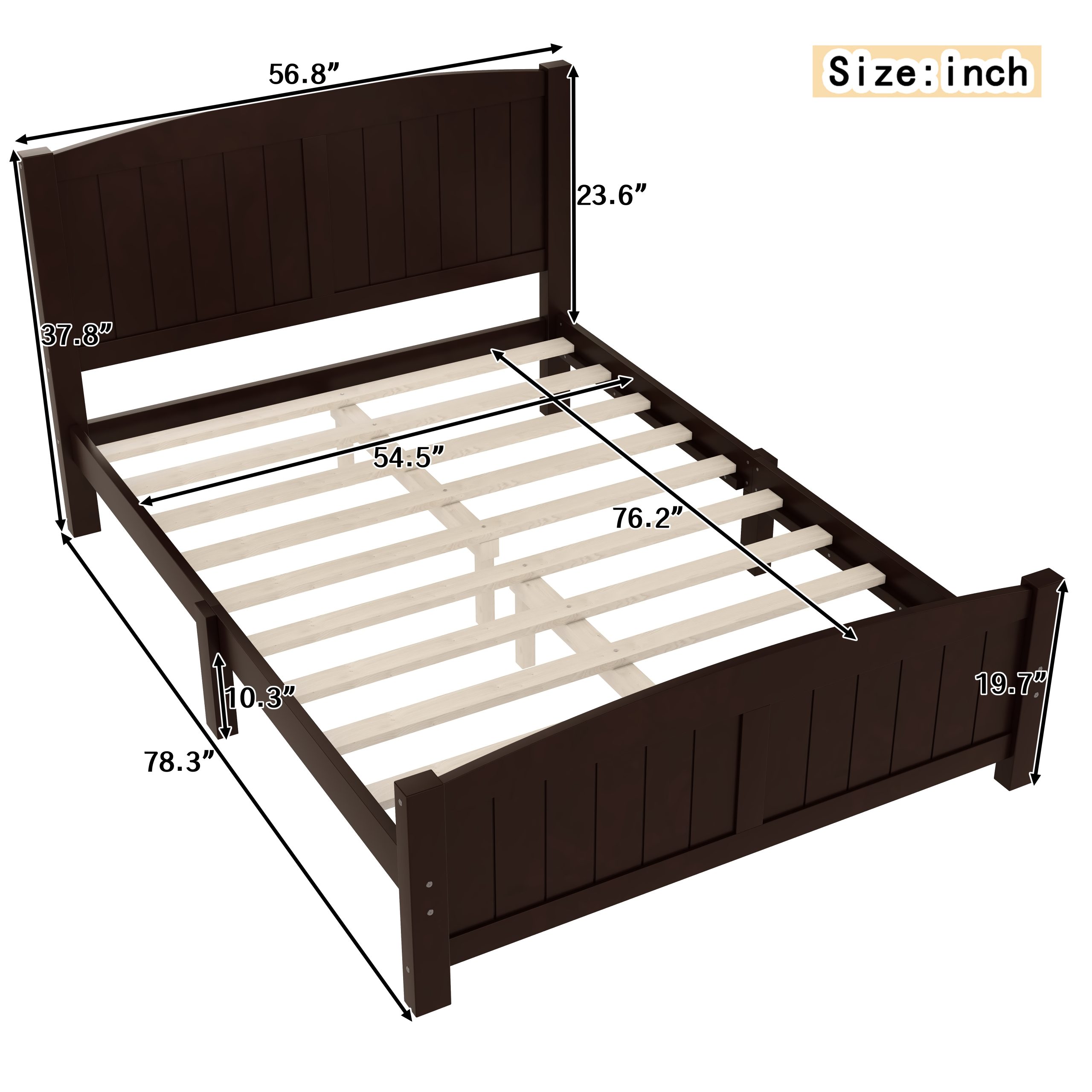 Full Size Platform Bed, Solid Wood Platform Bed with Support Slats and Strong Structure, No Box Spring Needed, Espresso - Image 4