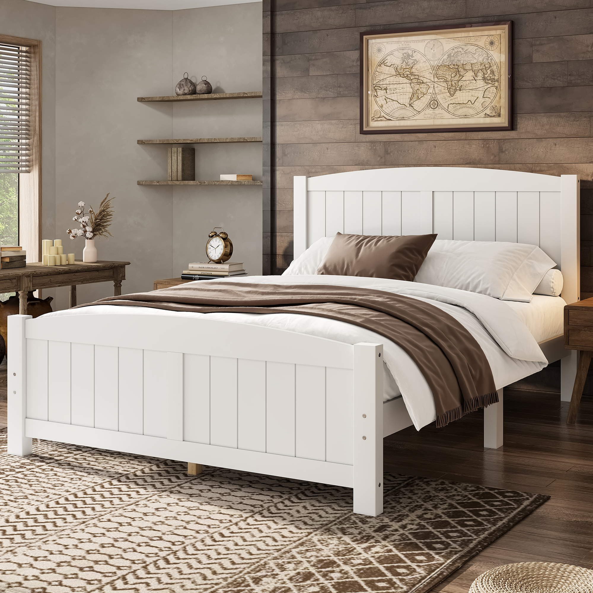 Full Size Platform Bed, Solid Wood Platform Bed with Support Slats and Strong Structure, No Box Spring Needed, White - Image 2